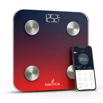 Nautica - Smart Body Scale, Fat, Muscle Mass Tracking & More, Syncs with Smartphone for Body Composition Tracking, 396 Lbs - Navy Red