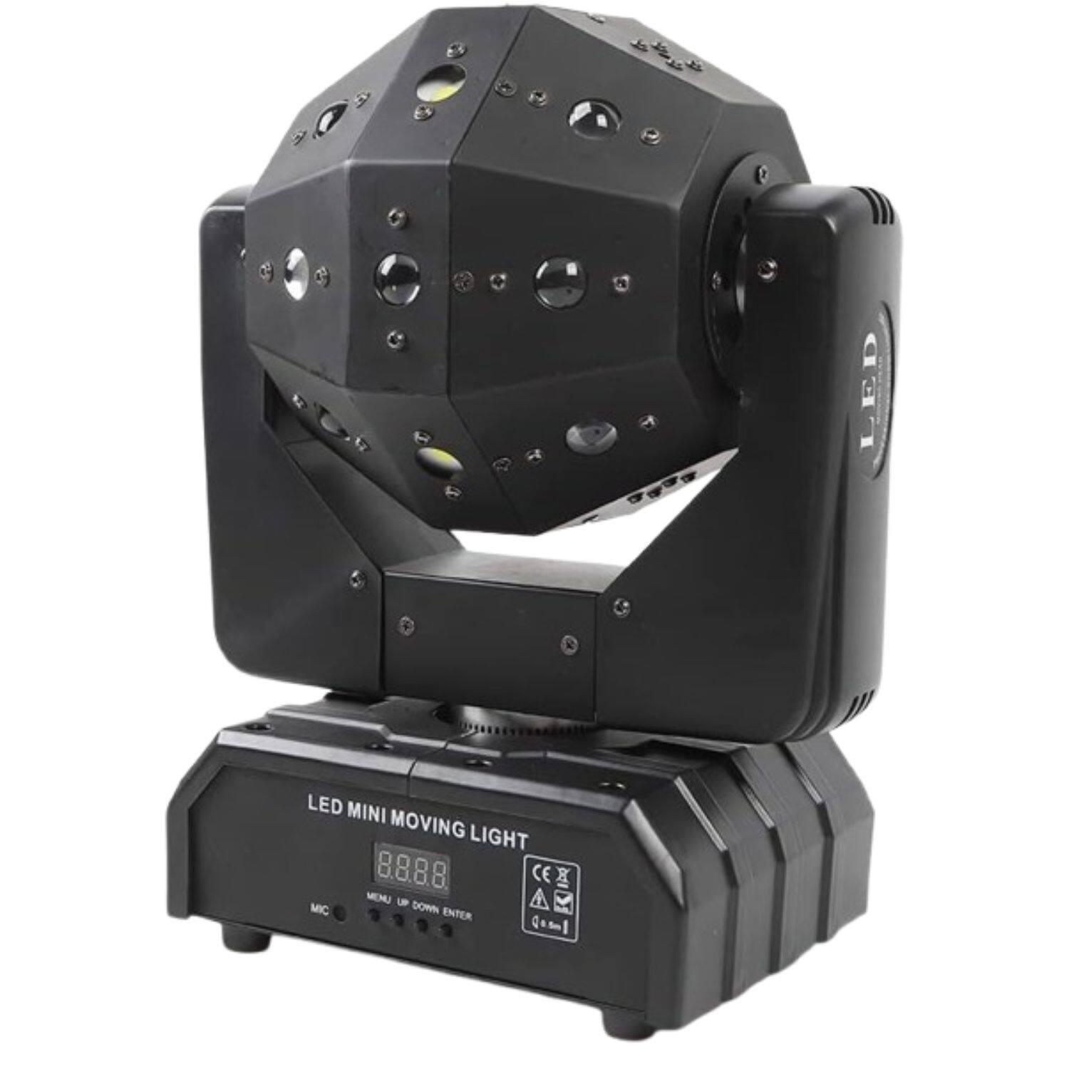 LED MINI MOVING LIGHT
8.8.8.8
MENU UP DOWN ENTER
MIC
CE
LED