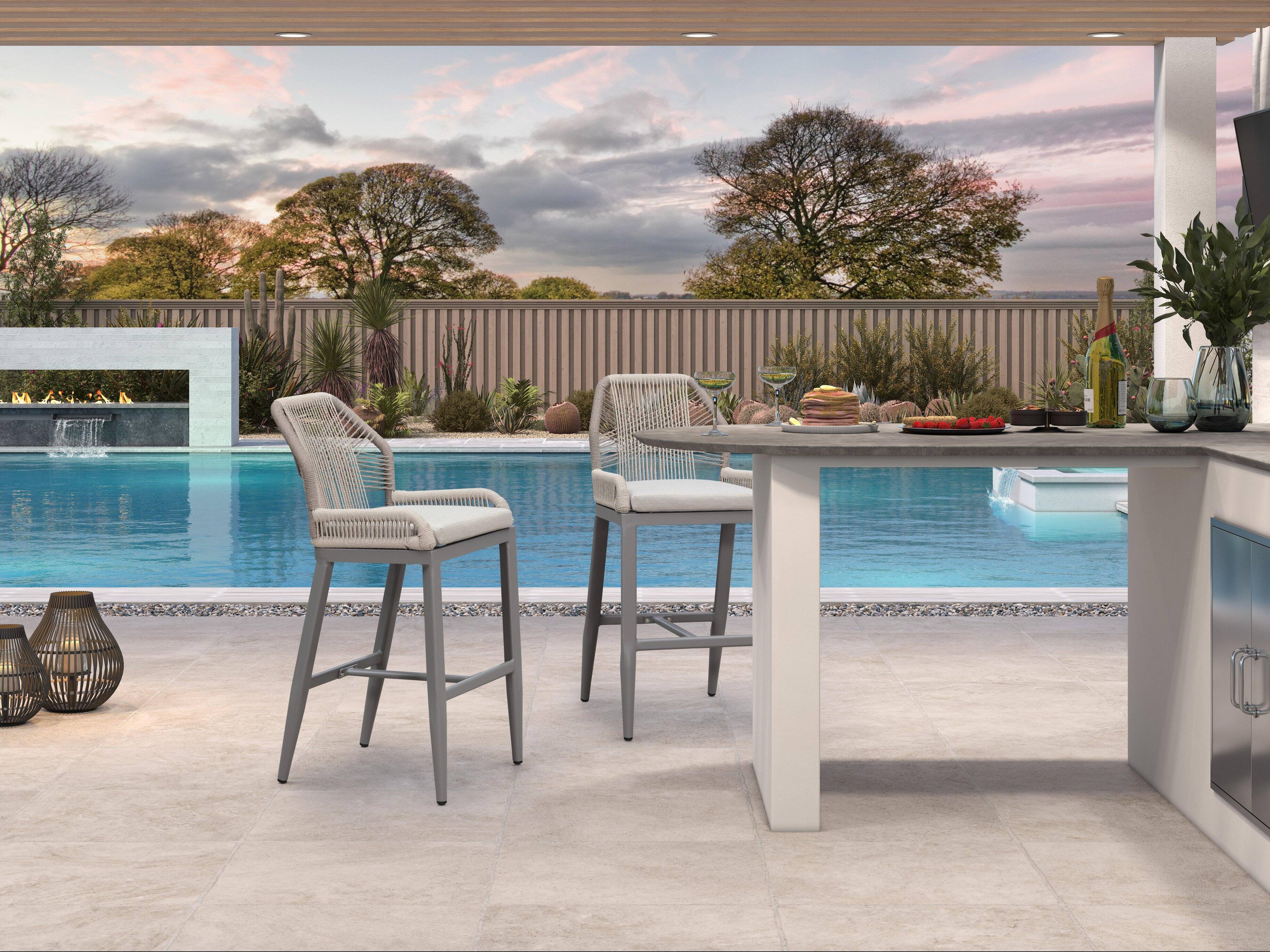 Alt View 1. PURPLE LEAF - Patio Outdoor Bar Stool Bar Height Set of 2 Rattan Chair with Back Modern Aluminum Woven Barstools for Garden Indoor - Light Grey-Bar Stool.