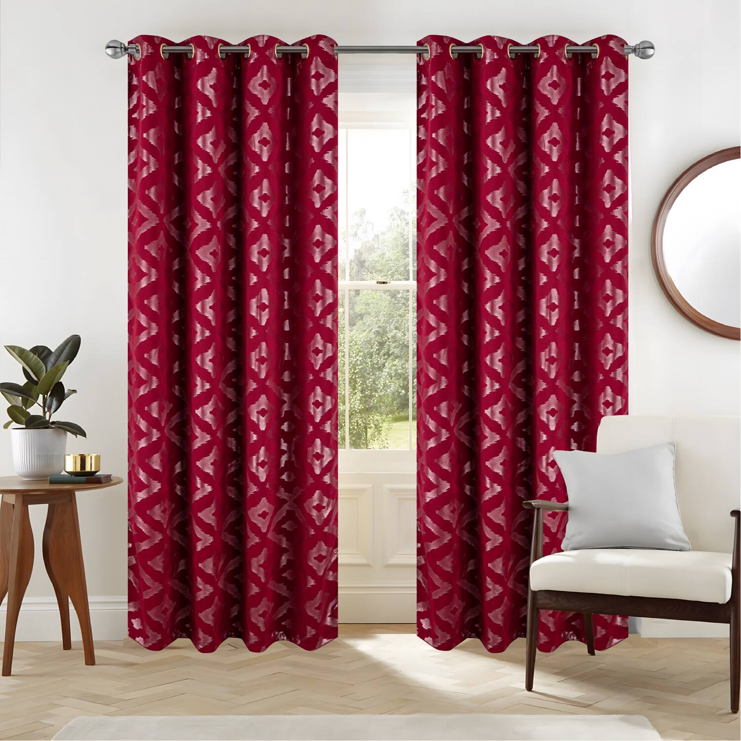 Angle. RT Designers Collection - RT Designers Collection Heathrow Halo Foil Blackout Polyester Window Curtain Grommet Panel 52" x 84" Red - Red.