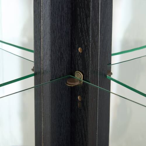 Back. LUCKY ONE - 15.31in Freestanding Corner Curio Cabinet with Glass Shelves LED Light Display for Wine Bar Collectibles - Black.