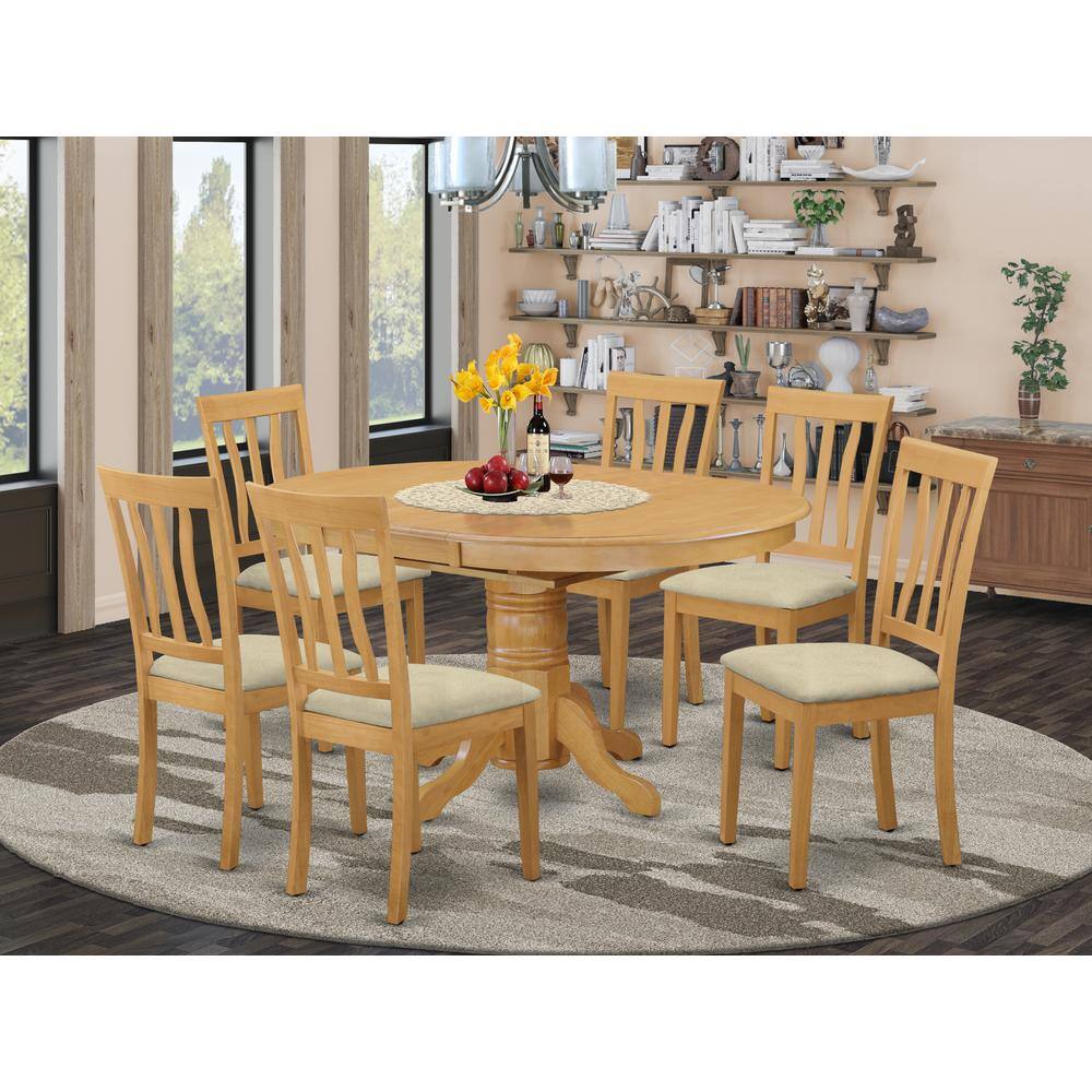 East West Furniture - AVAT7C 7 Pc Dinette Table set - Kitchen dinette Table and 6 Dining Chairs - Oak