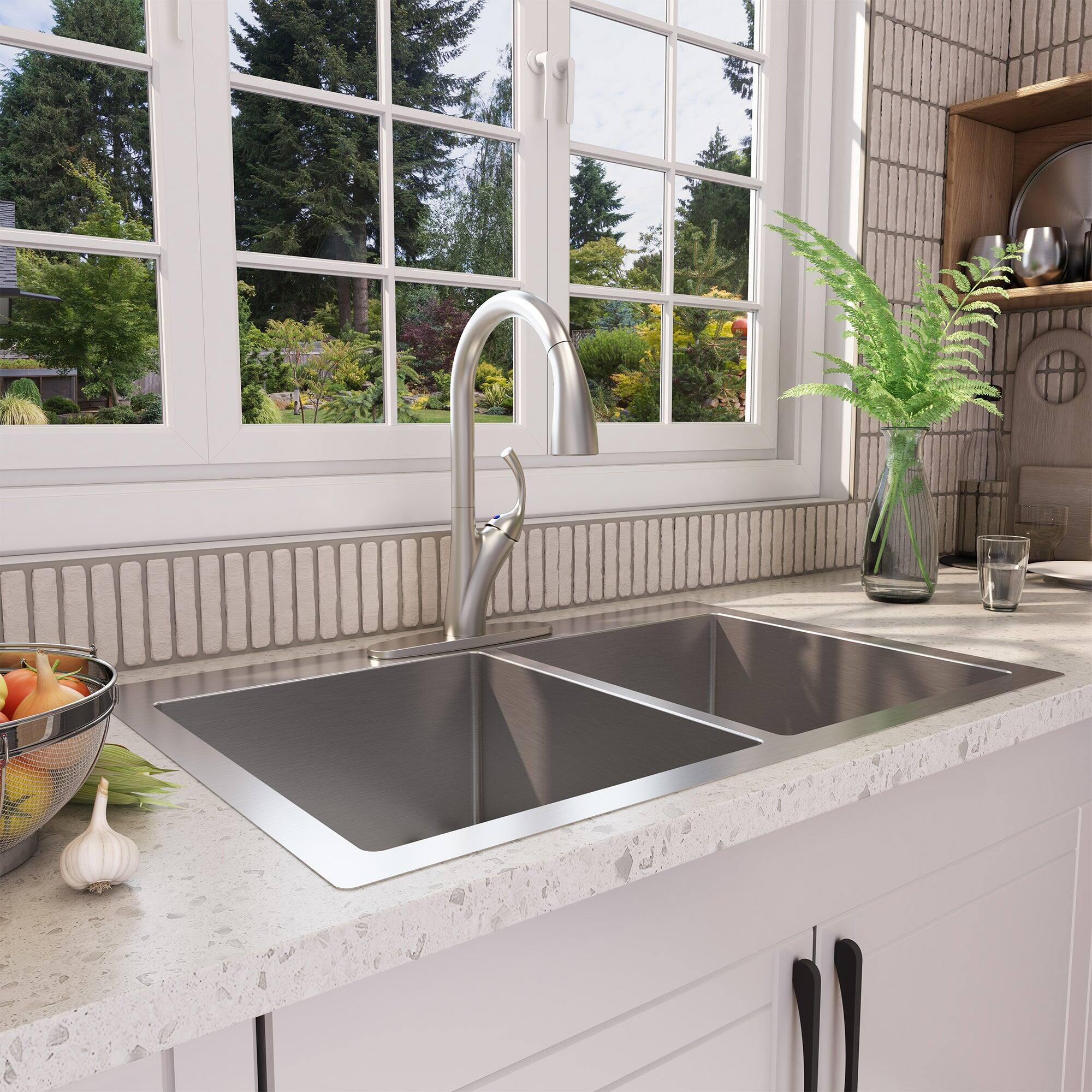 Alt View 4. Boyel Living - Stainless Steel Single Handle Pull Down Sprayer Kitchen Faucet with 3-Spray Patterns and Deck Plate in Brushed Nickel - Brushed Nickel.