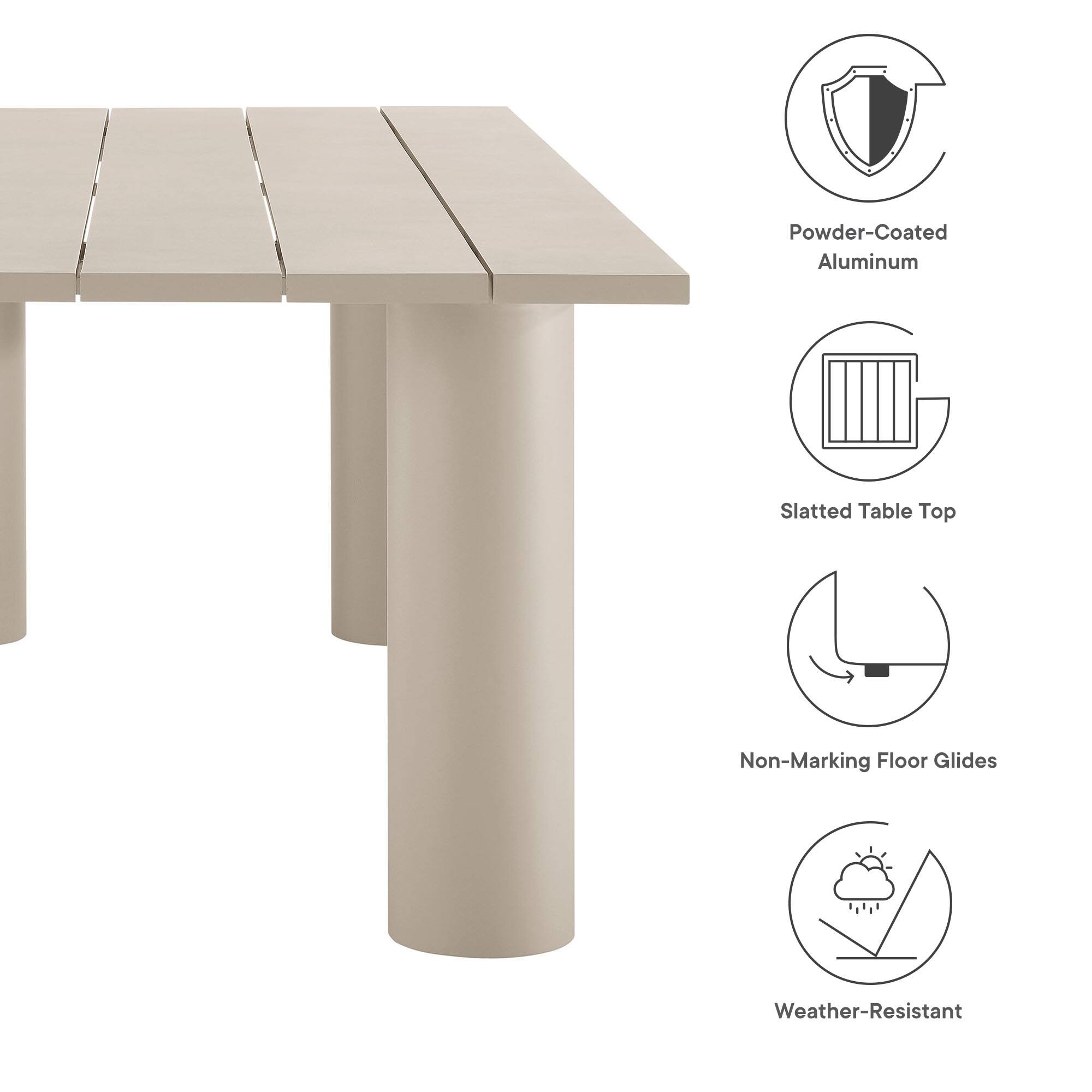 Powder-Coated Aluminum Slatted Table Top Non-Marking Floor Glides Weather-Resistant