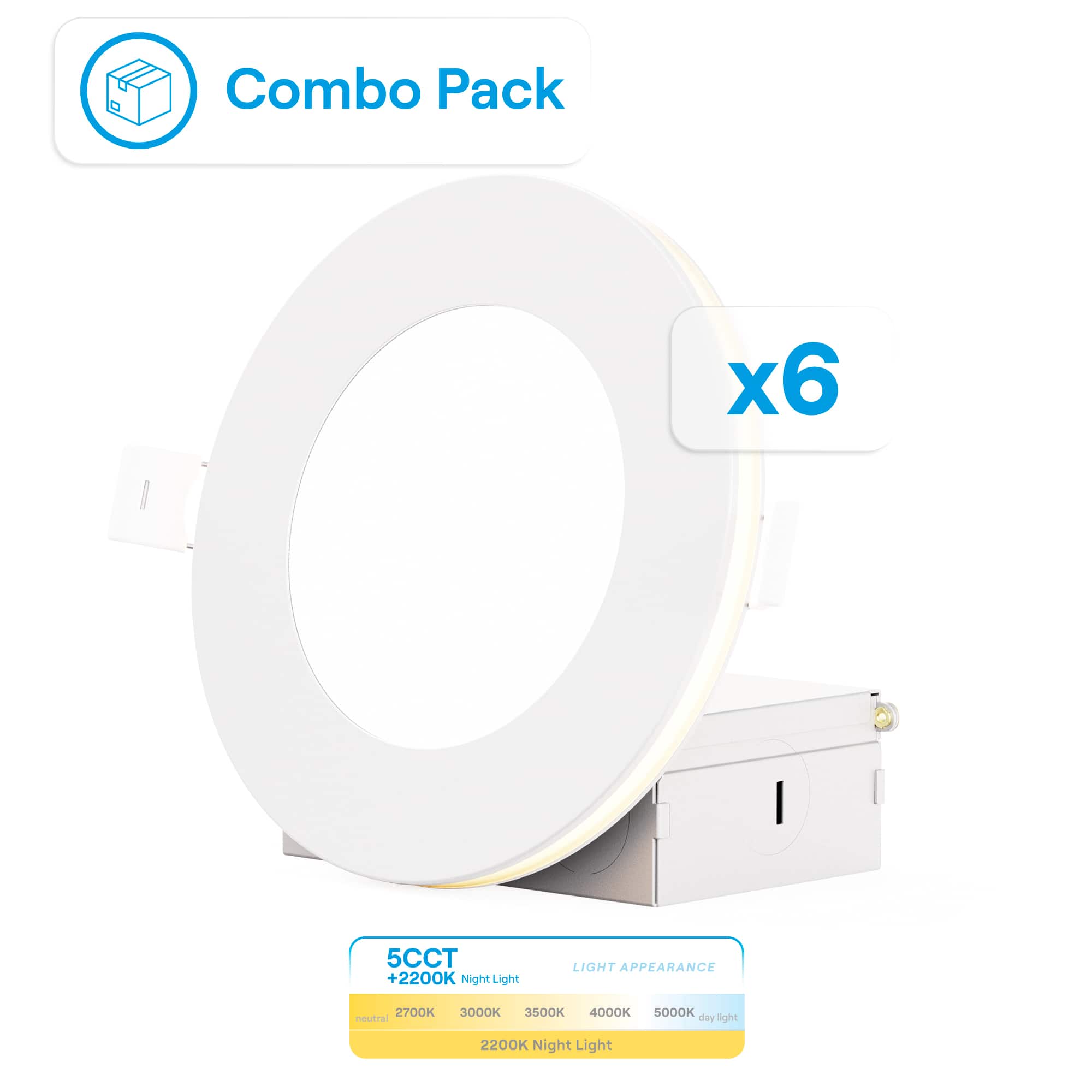 Infibrite - 4 In Slim Recessed LED with Night Light 5CCT Selectable New Construction 9 Watt 750LM Triac Dimmable 6 Pack - White price history on PriceWatchPro