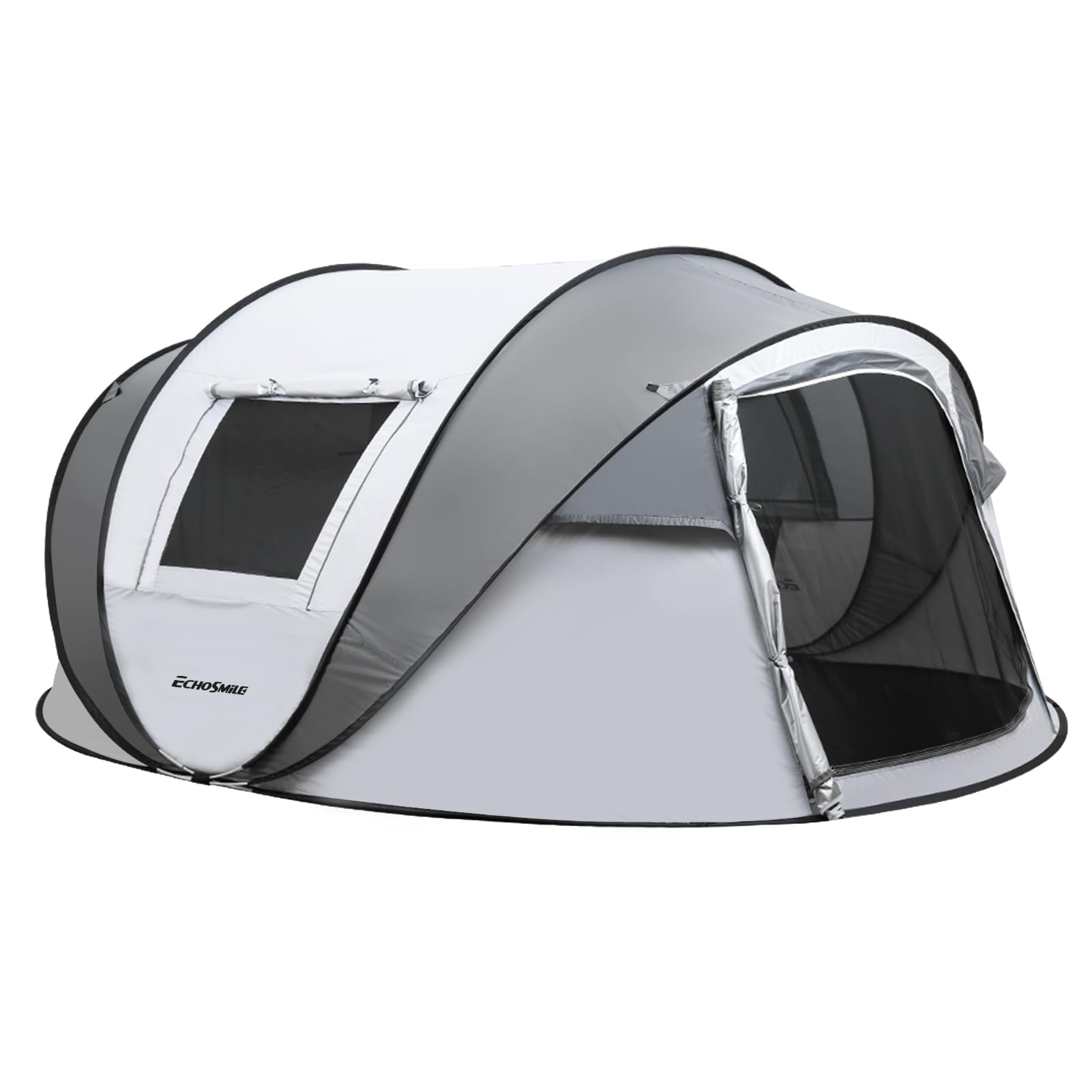 Wikistore - 6 Person Pop Up Tent Instant Setup Water Resistant Family Size Portable w/Carry Bag for Camping - ‎White & Grey