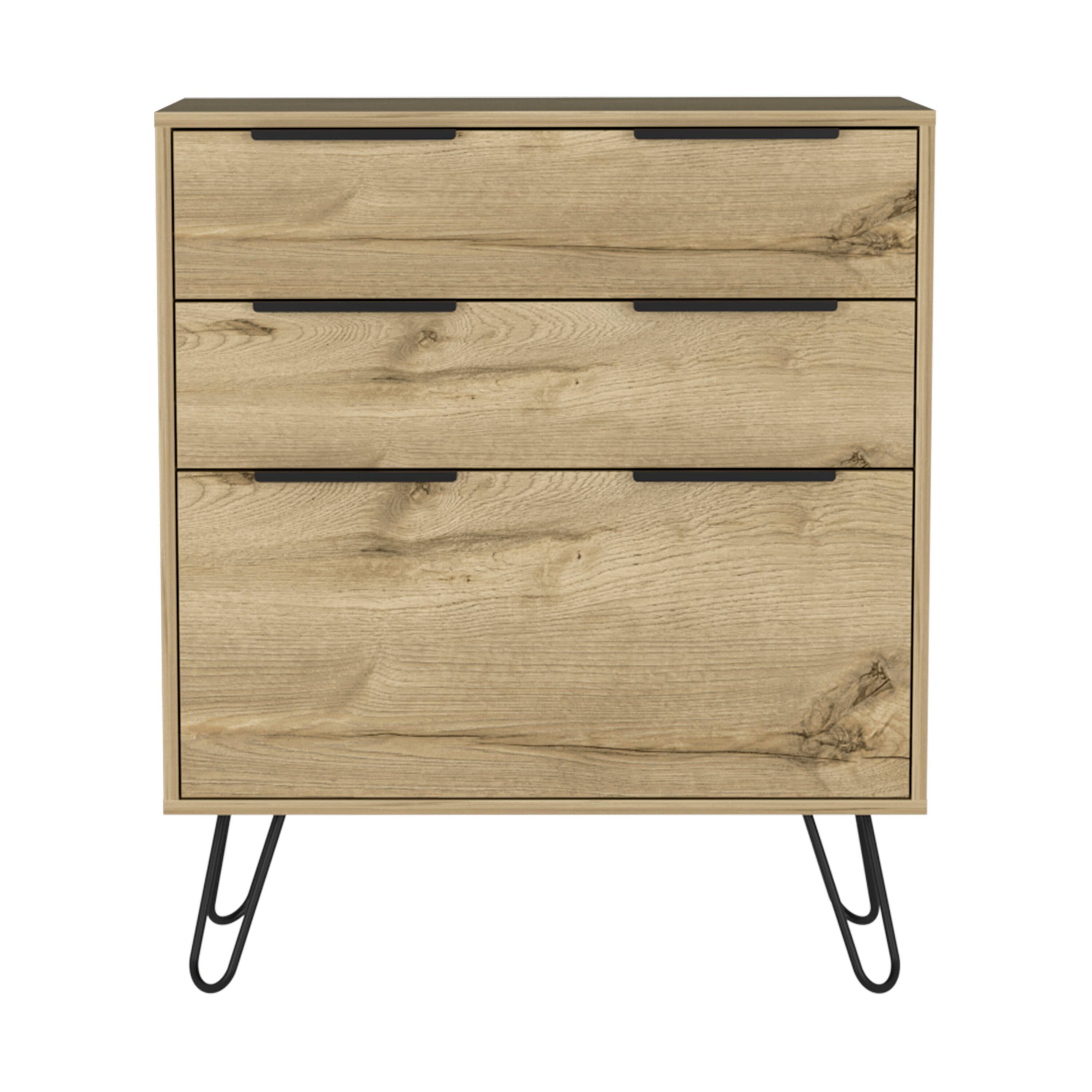 TuHome - Augusta Dresser, Hairpin Legs, Three Drawers, Superior Top - Light Oak
