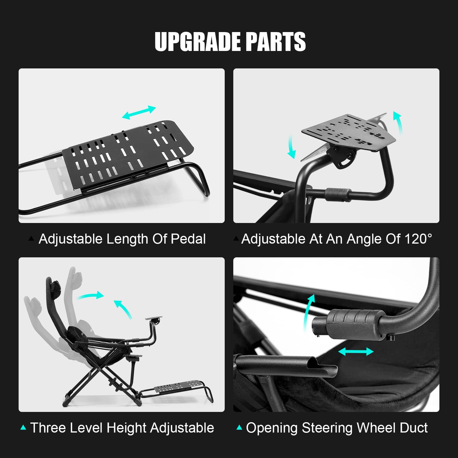 UPGRADE PARTS Adjustable Length Of Pedal Adjustable At An Angle Of 120° Three Level Height Adjustable Opening Steering Wheel Duct