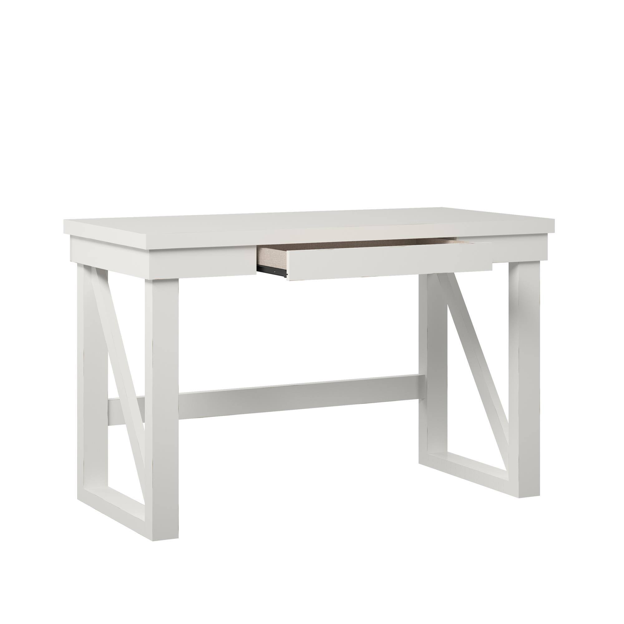 APRILSOUL - Crestwood Weathered White Gray Desk 47 Inch Farmhouse Home Office Workstation - Ivory White