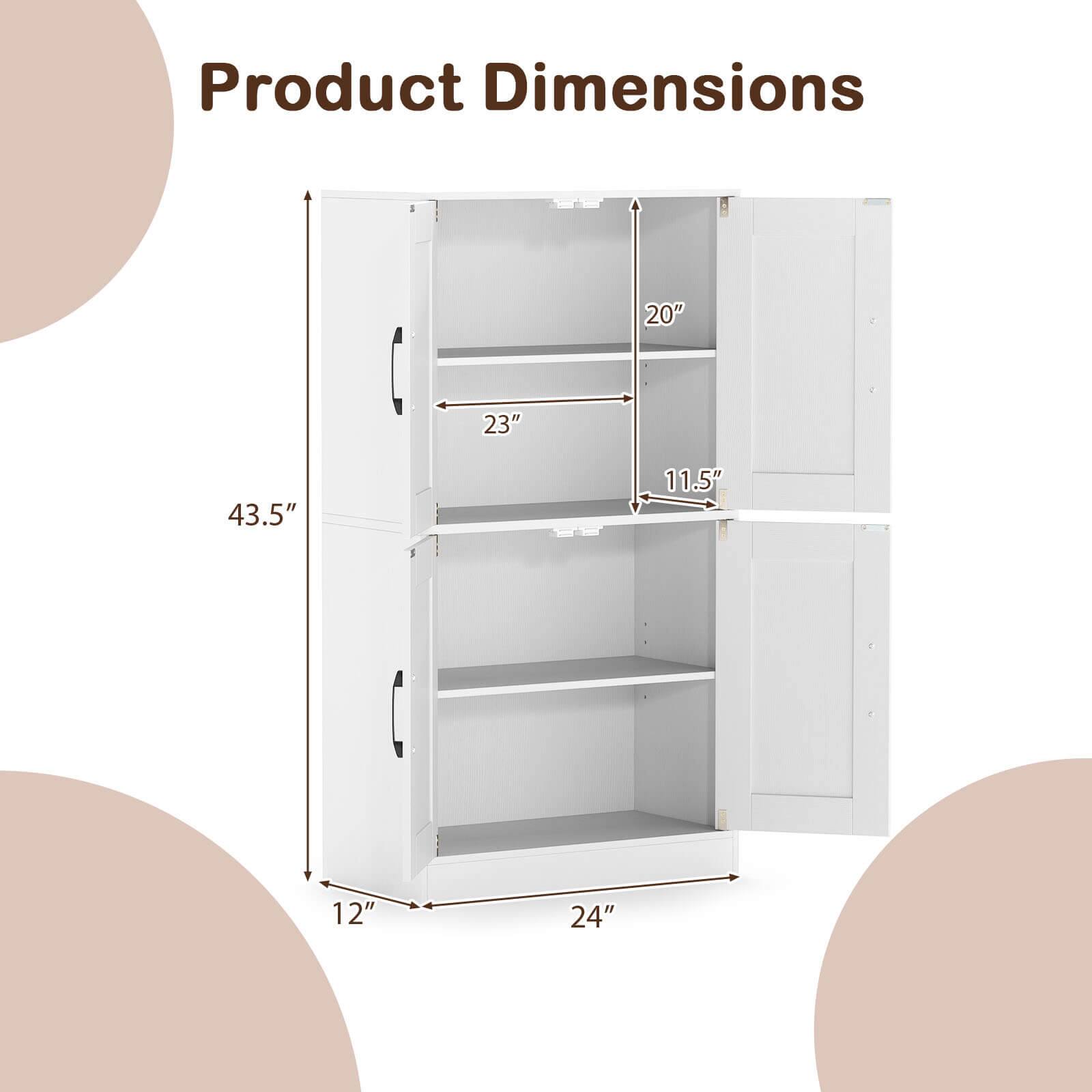 Product Dimensions:  
- Height: 43.5"  
- Width: 24"  
- Depth: 12"  
- Shelf 1: 20" (Height) x 23" (Width)  
- Shelf 2: 11.5" (Height) x 23" (Width)
