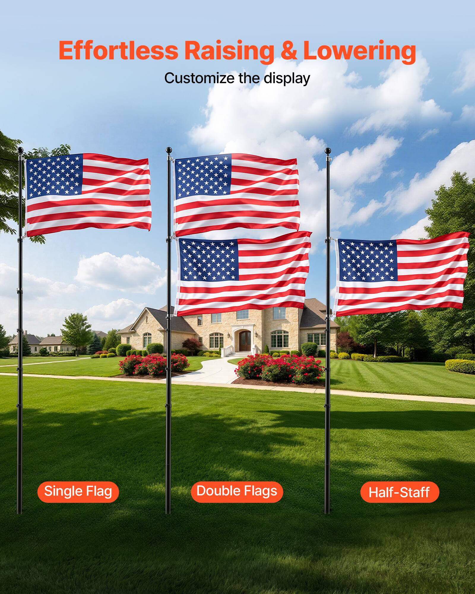 Effortless Raising & Lowering  
Customize the display  
Single Flag  
Double Flags  
Half-Staff