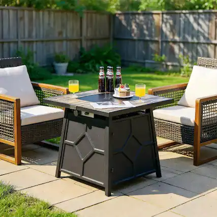 Front. Kadyn - Fire Pit Table Fire Bowl TableOutdoor Firepit Table40 000 BTU 28 Inches Propane Gas Fire Pit Table With Cover - Black,brown.