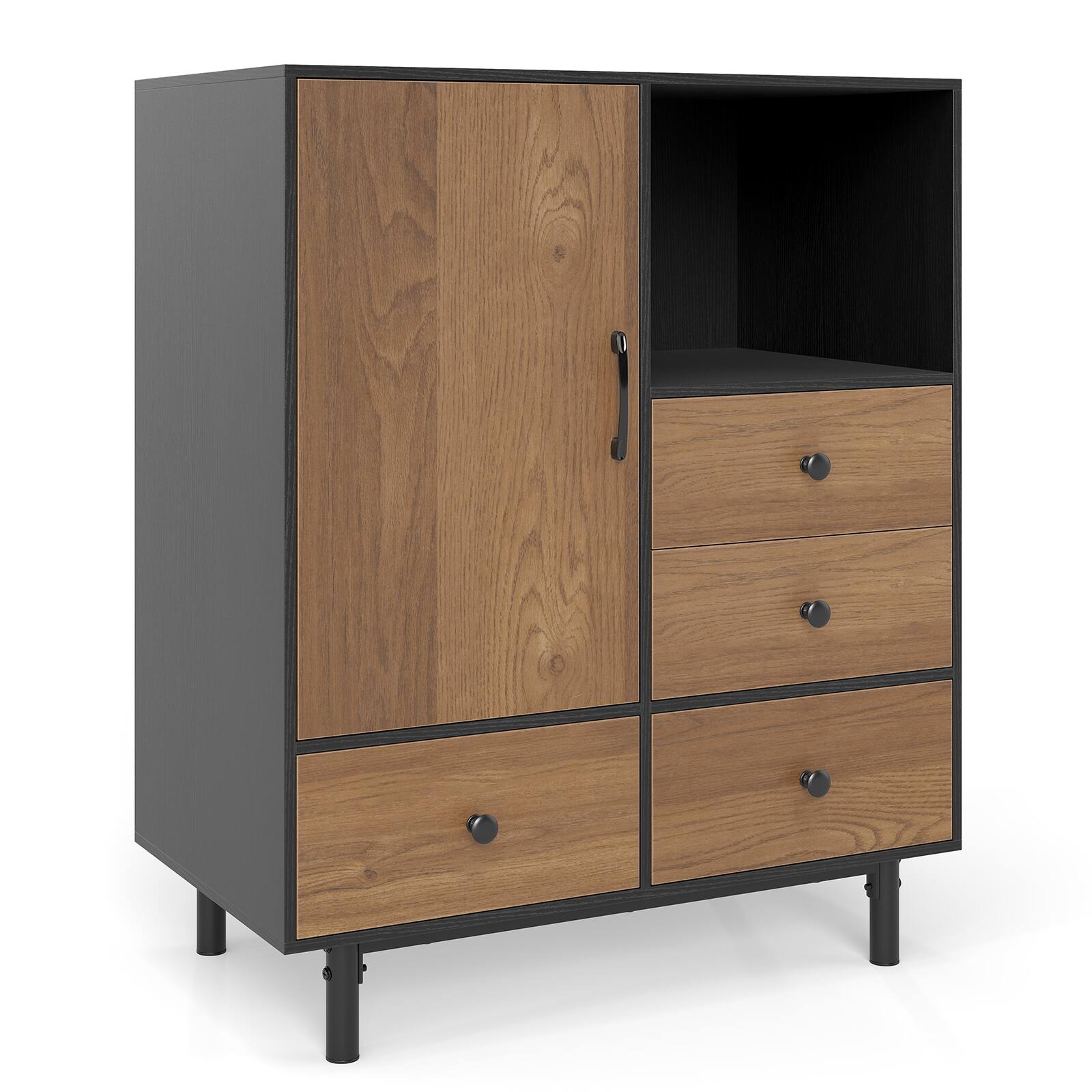 Alt View 9. Gymax - Gymax Buffet Sideboard w/ 4 Drawers & Open Compartment Heavy-Duty Metal Legs Black - Black.