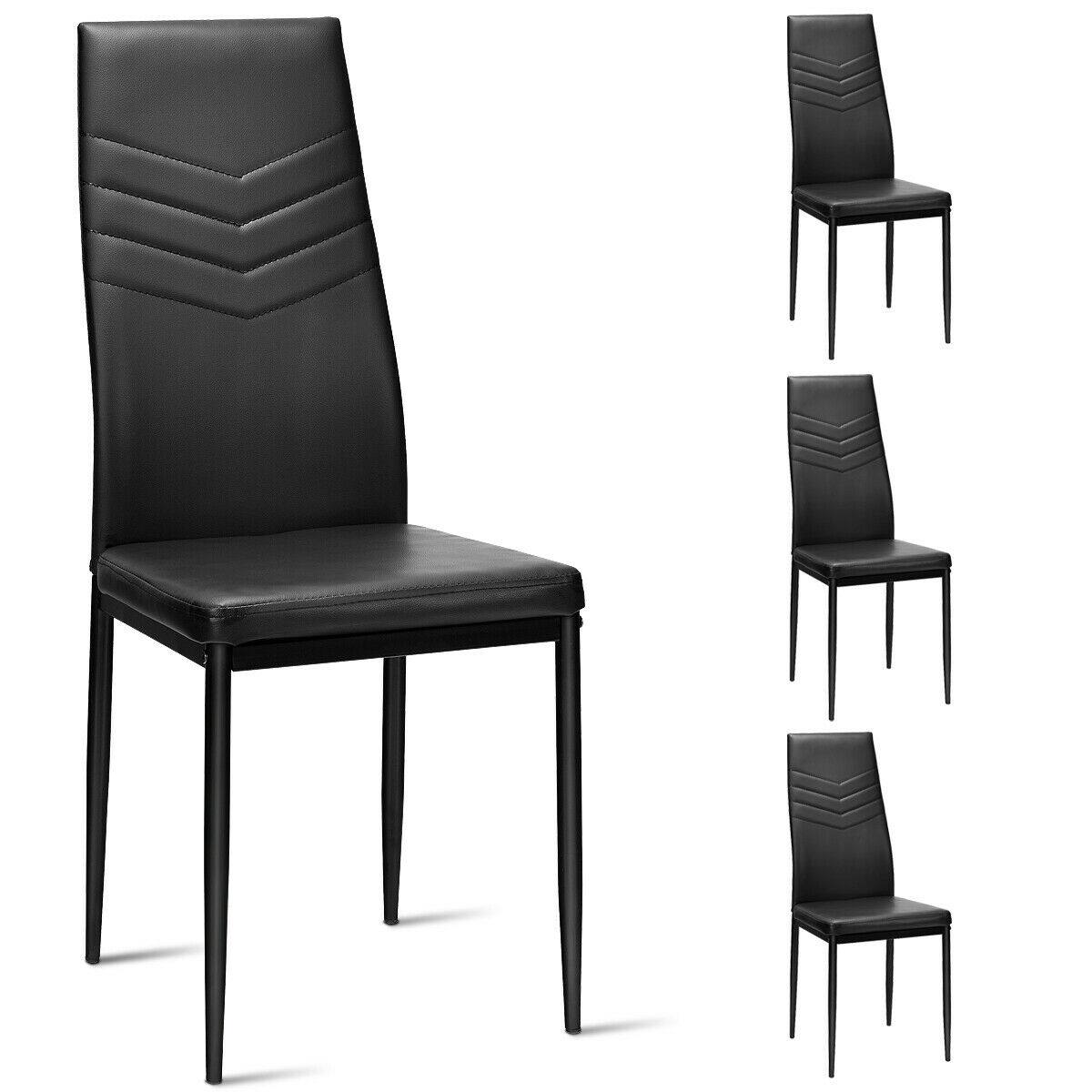 Front. Gymax - Gymax Set of 4 PVC Dining Side Chairs with Metal Frame High Back Home Kitchen Black - Black.