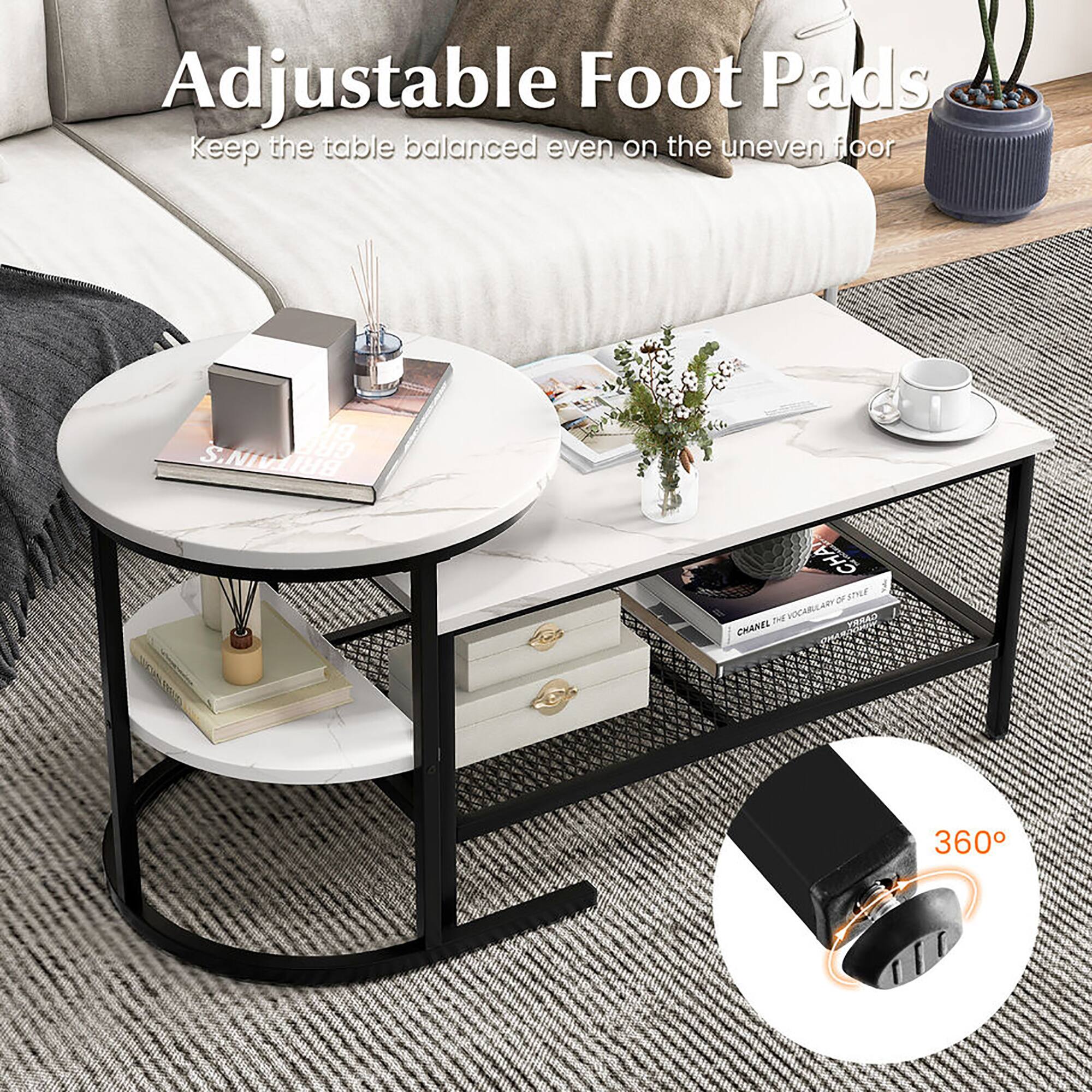 Adjustable Foot Pads  
Keep the table balanced even on the uneven floor  

360°