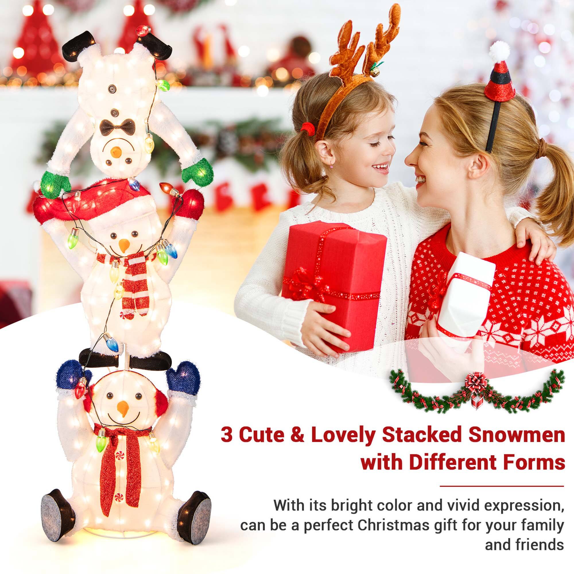 3 Cute & Lovely Stacked Snowmen with Different Forms: With its bright color and vivid expression, can be a perfect Christmas gift for your family and friends.
