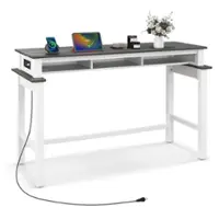 Costway Bar Table with Power Outlets Counter Height Table with Storage Compartments Wooden - Grey - Front_Zoom