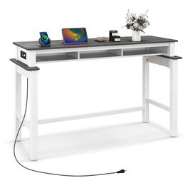 Costway - Bar Table with Power Outlets Counter Height Table with Storage Compartments Wooden - Gray