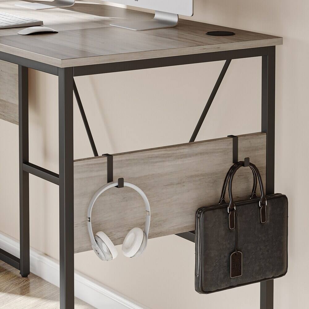 Alt View 12. Bestier - L-Shaped Computer Desk with Storage Cabinet - 60" Wide - Gray.