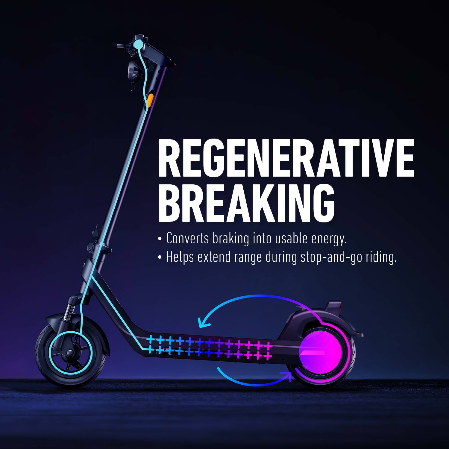 REGENERATIVE BREAKING  
- Converts braking into usable energy.  
- Helps extend range during stop-and-go riding.