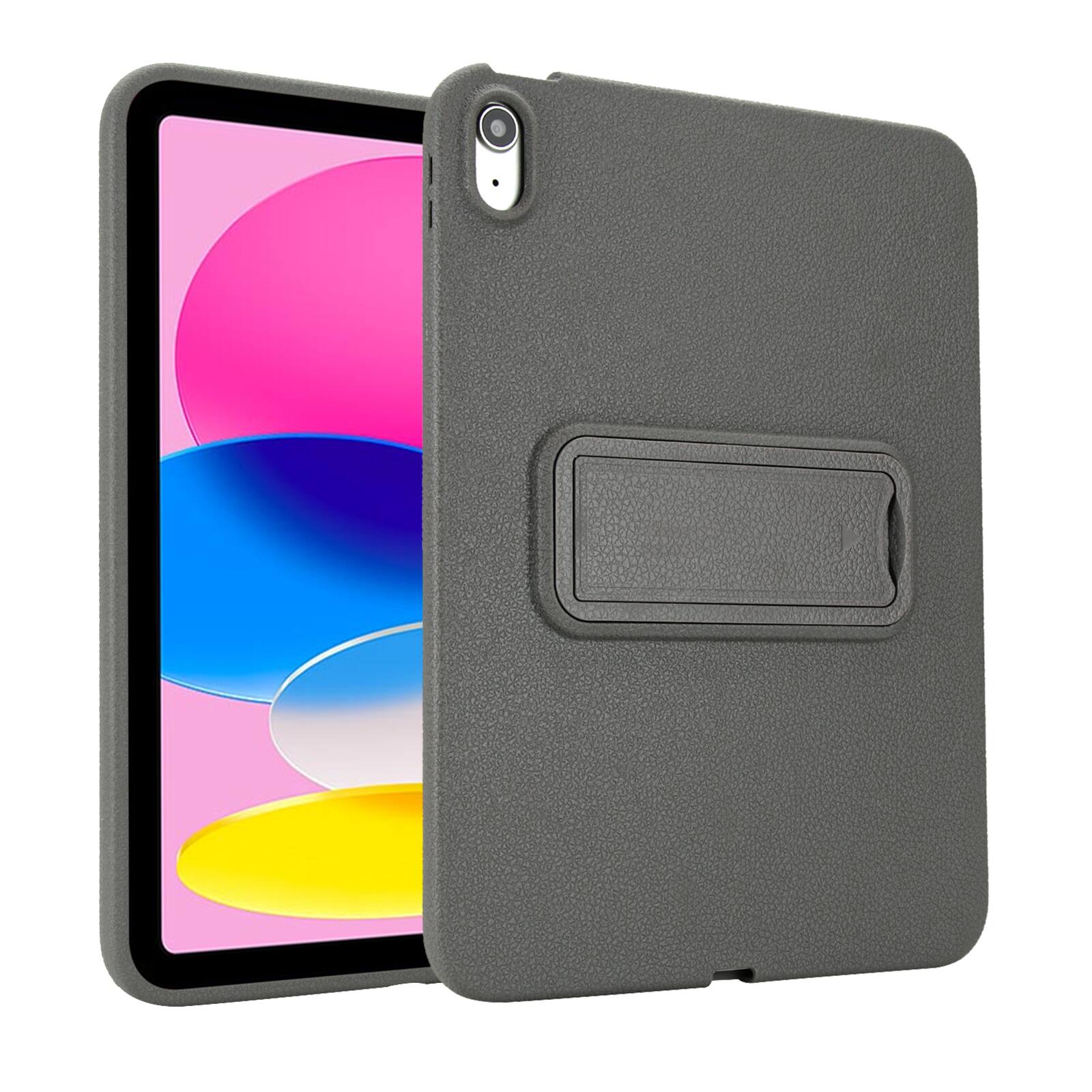 Angle. Dteck - Shockproof Case for Apple iPad Air (M2) 11" 2024, Rugged Slim Leather Texture Protective Cover with Folding Kickstand - Gray.