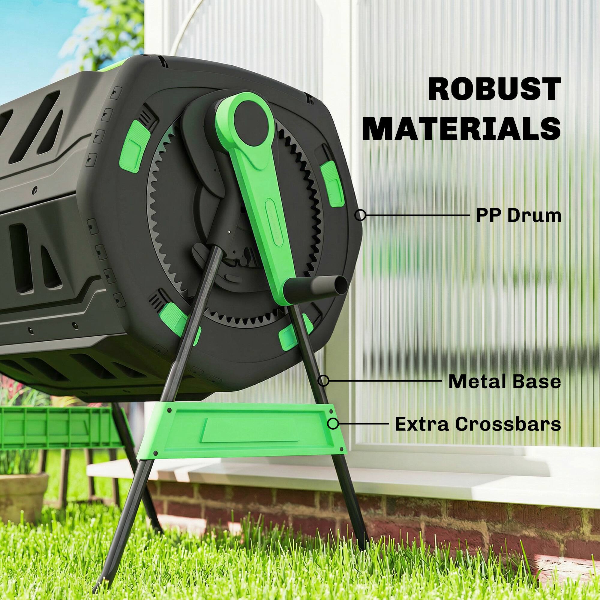 1. ROBUST MATERIALS
   - PP Drum
   - Metal Base
   - Extra Crossbars