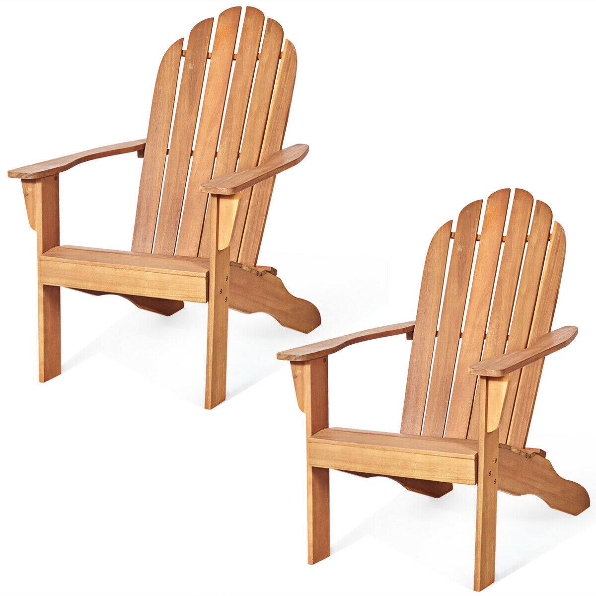 Alt View 1. Gymax - Gymax 2PCS Wooden Classic Adirondack Chair Lounge Chair Outdoor Patio Natural - Natural.