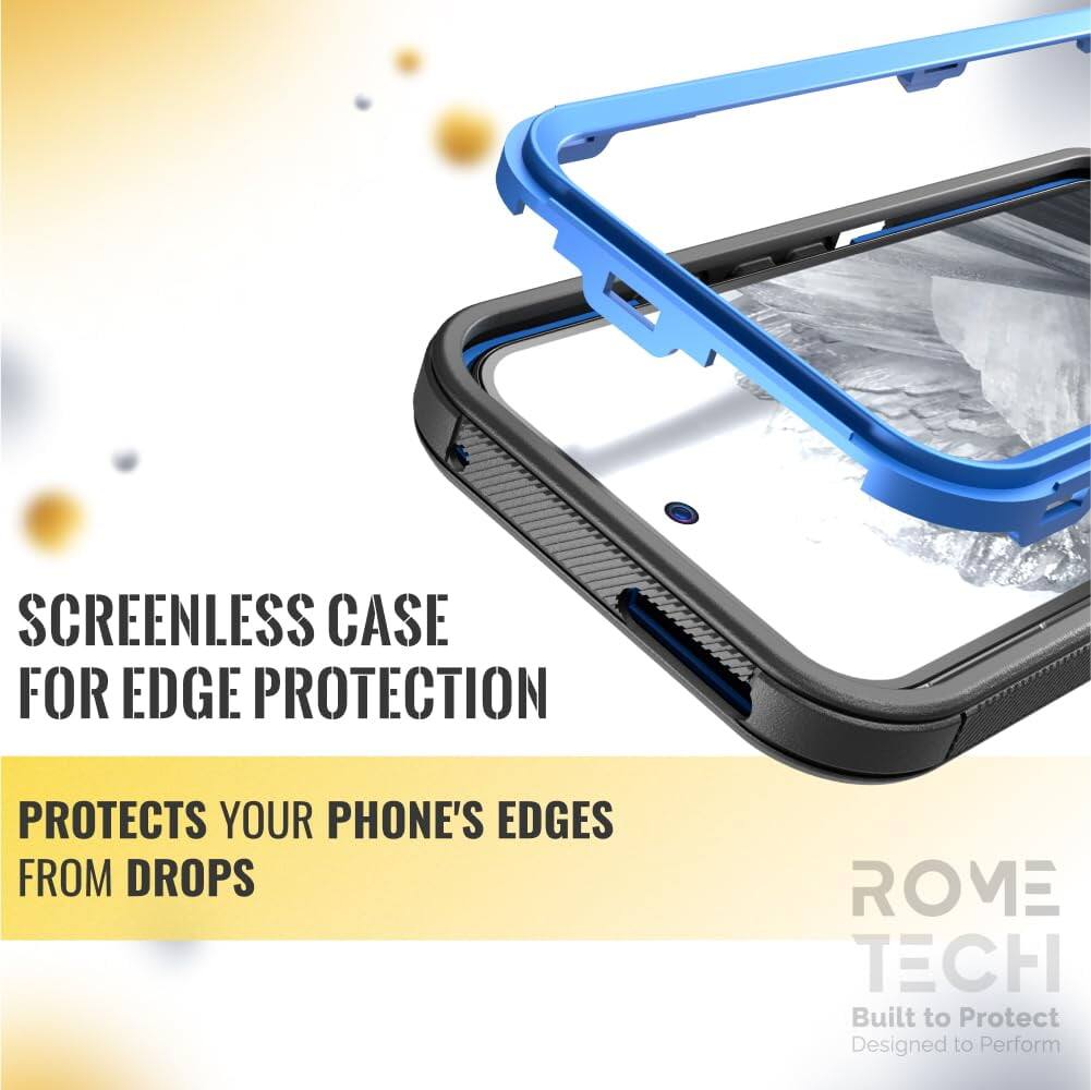 SCREENLESS CASE FOR EDGE PROTECTION  
PROTECTS YOUR PHONE'S EDGES FROM DROPS  

ROME TECH  
Built to Protect  
Designed to Perform