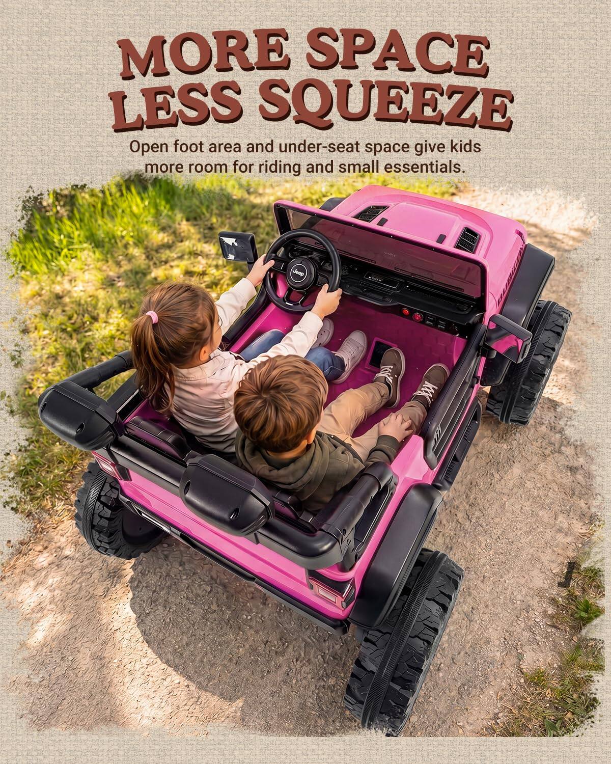 MORE SPACE LESS SQUEEZE  
Open foot area and under-seat space give kids more room for riding and small essentials.