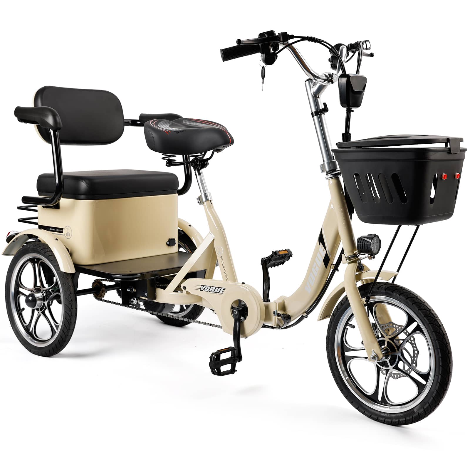Topteng - ​​400W 48V/12Ah Electric Folding Trike - 3 Wheel Electric tricycle with Rear Seat, 28Miles to 34Miles Range, 15MPH - White