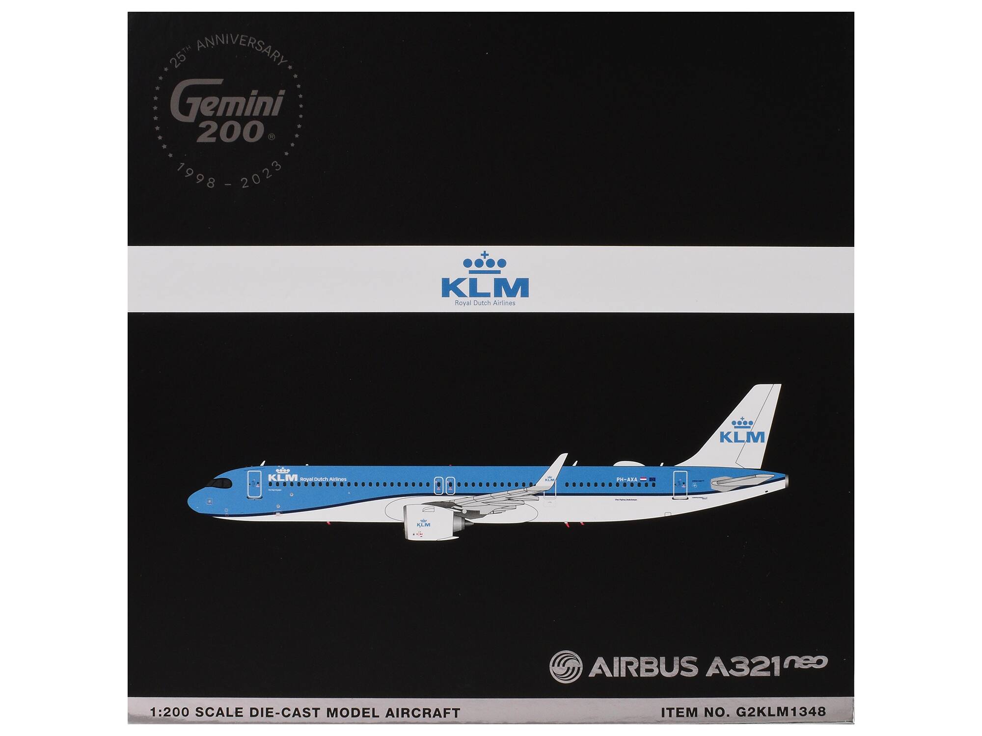 25th Anniversary  
Gemini 200  
1998 - 2023  

KLM Royal Dutch Airlines  

AIRBUS A321 neo  
1:200 Scale Die-Cast Model Aircraft  
Item No. G2KLM1348