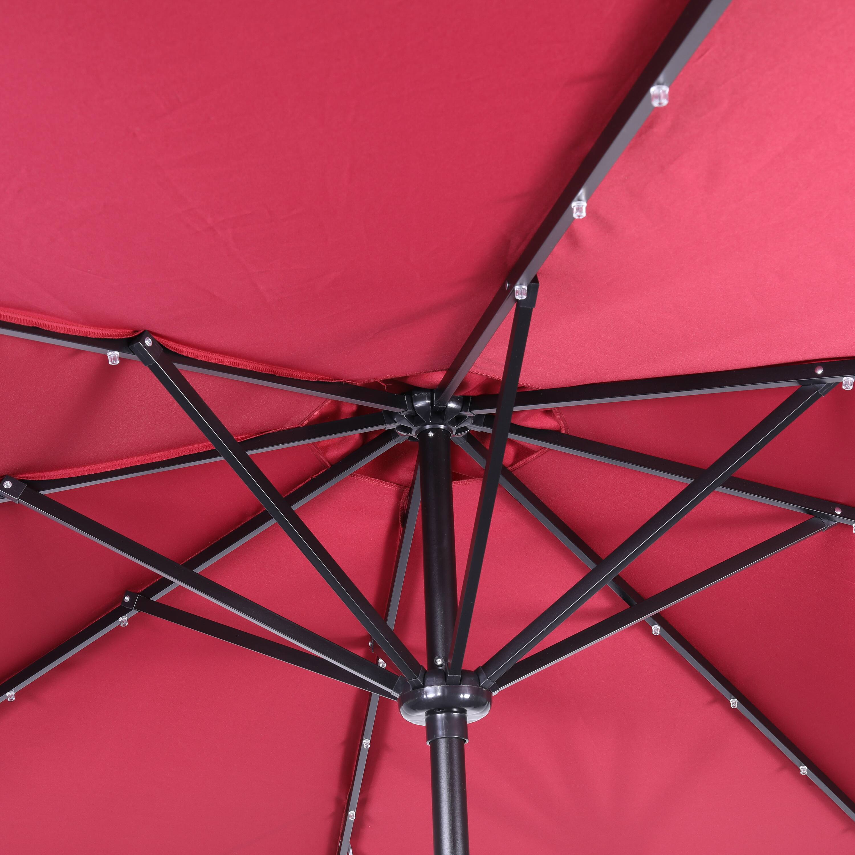 Alt View 9. Emma + Oliver - Hogan 9 FT Patio Umbrella with Solar LED Lights and Crank and Tilt Functions - Red.
