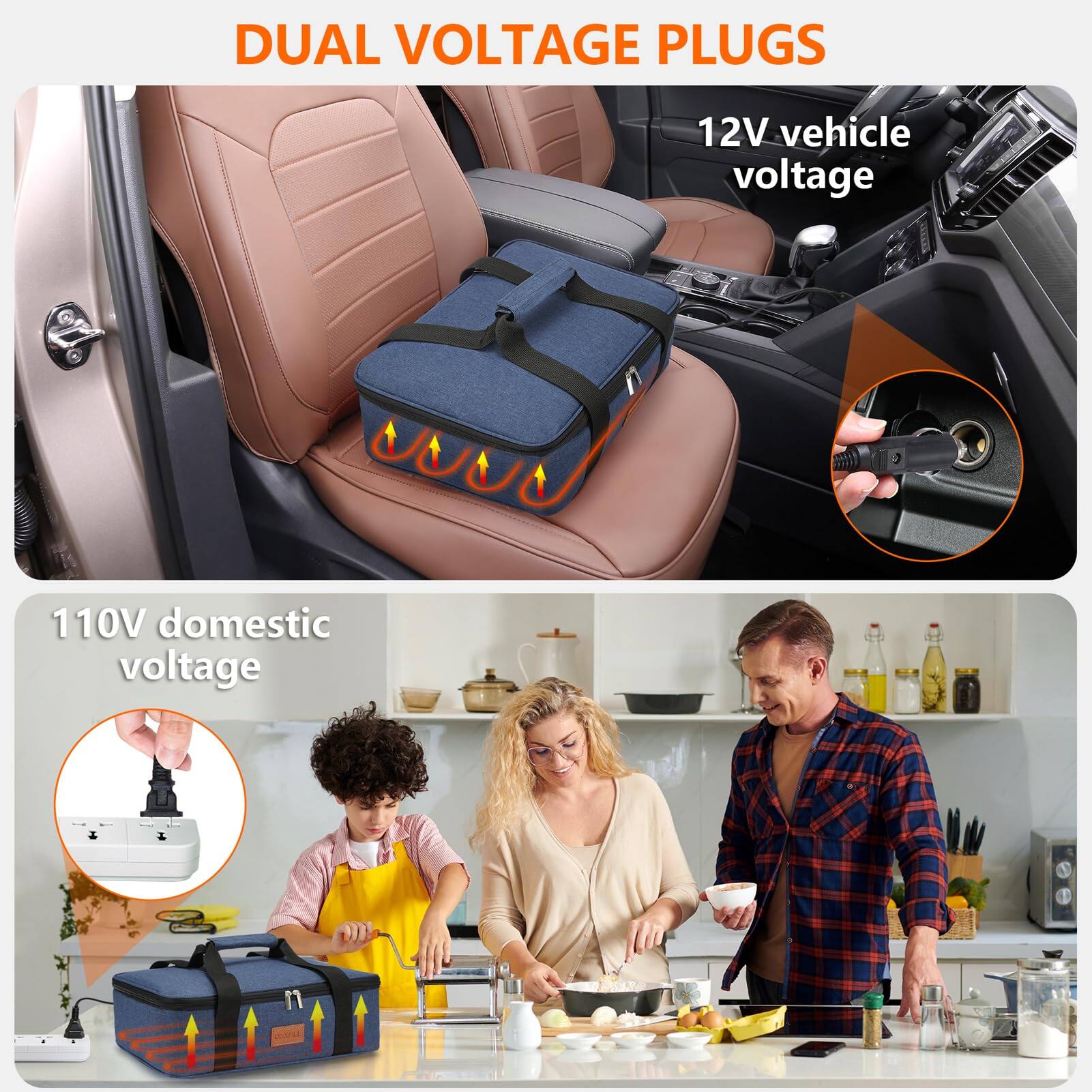 DUAL VOLTAGE PLUGS

12V vehicle voltage

110V domestic voltage