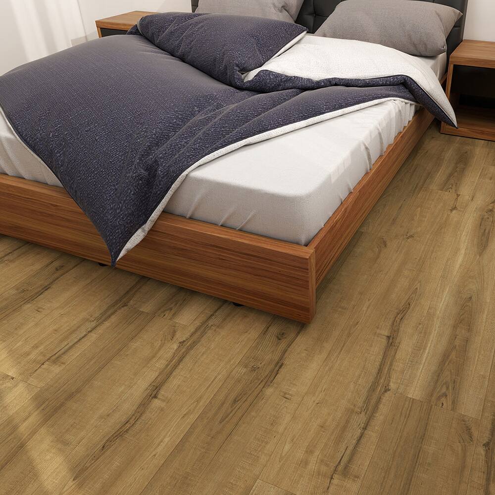 Angle. Dotfloor - 62.6"x9" SPC Composite Flooring; 5 Planks/Box (19.56 sq. ft/Box); 8mm Thick with ; 30 mil Wear Layer; - Golden Valley.
