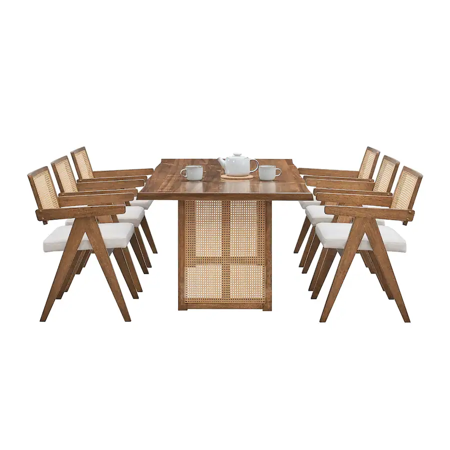 Rectangular Shape Dining Table Loheer Wave Edge Dining Table, Natural Rectangular Table for Six Oak ...