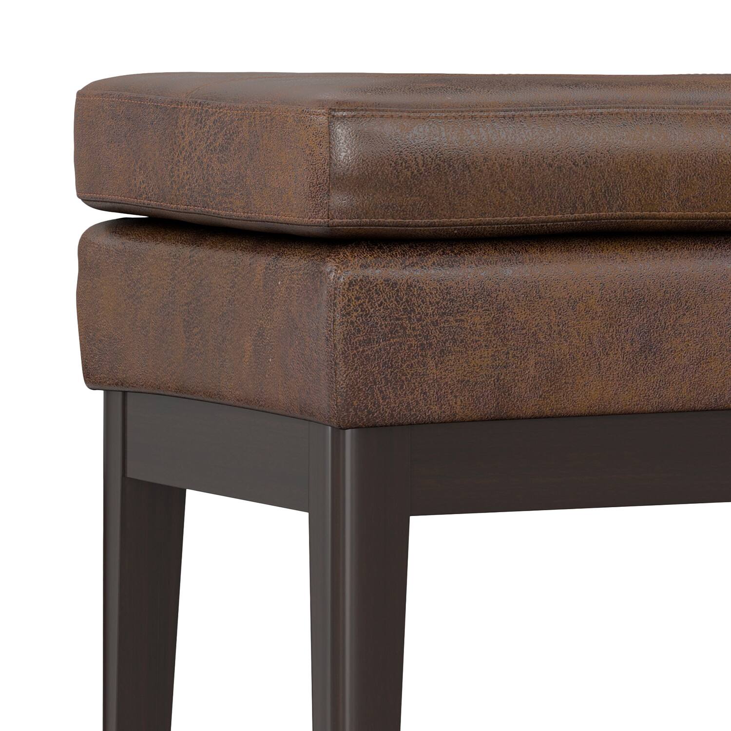 Alt View 3. Simpli Home - Carlson Small Ottoman Bench in Distressed Chestnut Brown - Distressed Chestnut Brown.