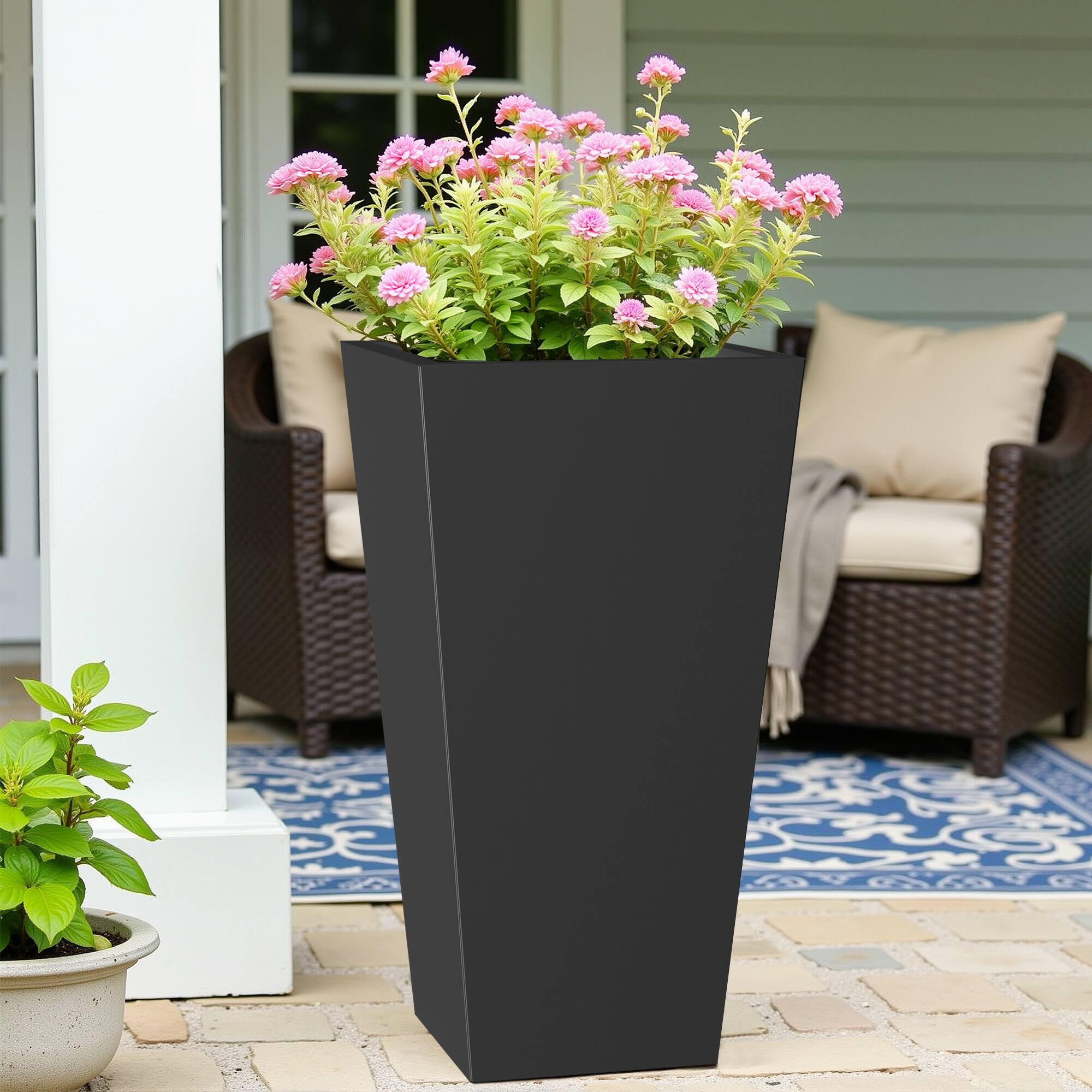 Alt View 4. PexFix - 28 in. H Metal Tapered Planter Pot with Drainage Hole – Indoor/Outdoor Planter Box for Patio, Entryway, Balcony, Garden - Black.