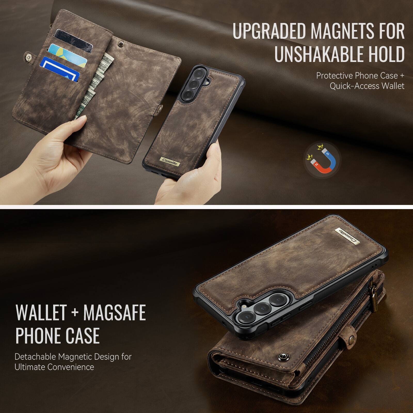UPGRADED MAGNETS FOR UNSHAKABLE HOLD  
Protective Phone Case + Quick-Access Wallet  

WALLET + MAGSAFE PHONE CASE  
Detachable Magnetic Design for Ultimate Convenience