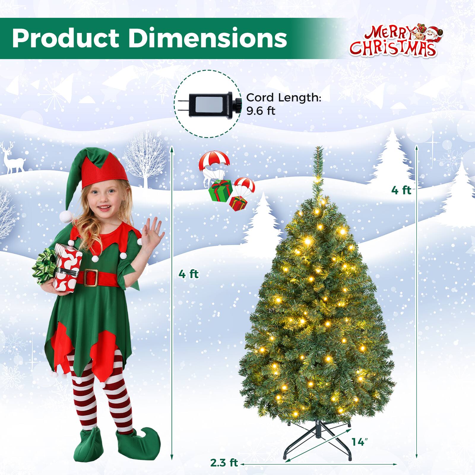 Gymax 4 FT Pre Lit Artificial Christmas Tree w/ 100 Color Changing LED ...