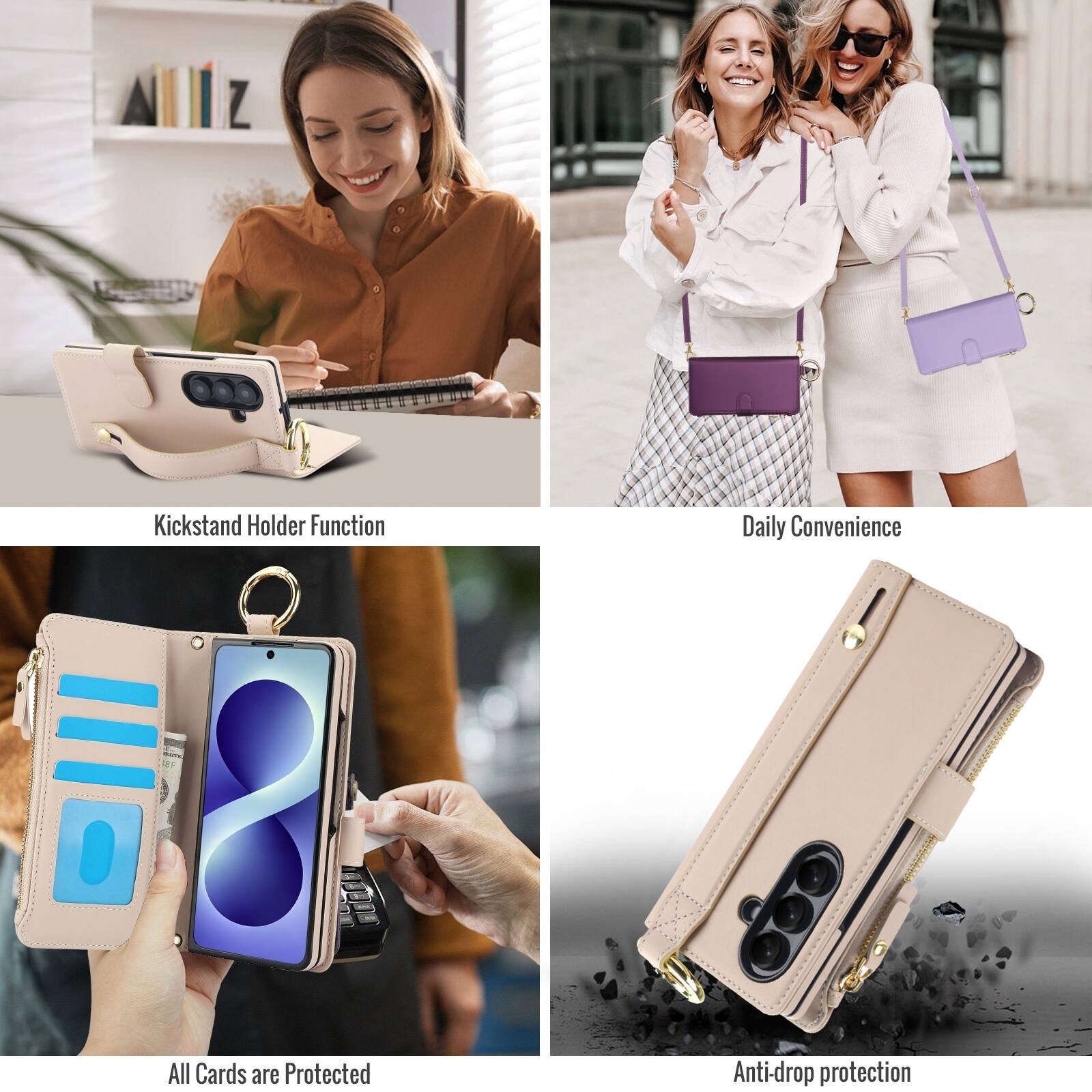 Kickstand Holder Function  
Daily Convenience  
All Cards are Protected  
Anti-drop protection