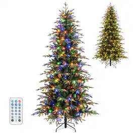 Gymax - 7.5 FT Artificial Christmas Tree Pre-lit Xmas Tree w/ 1195 Branch Tips - Green