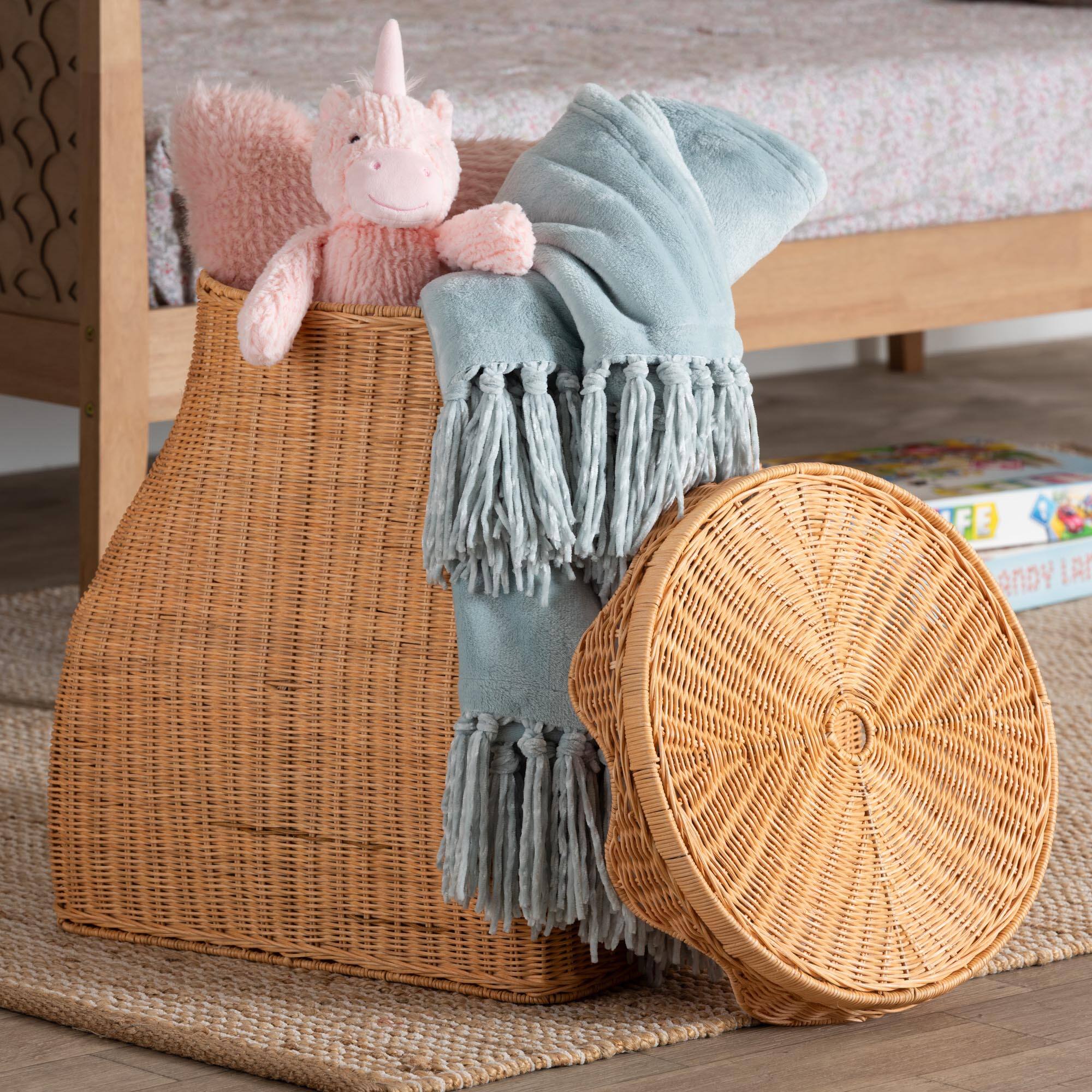 Alt View 3. bali & pari - Ada Natural Rattan Laundry Hamper - Handwoven Wicker Storage Basket for Laundry Room - Light Honey.