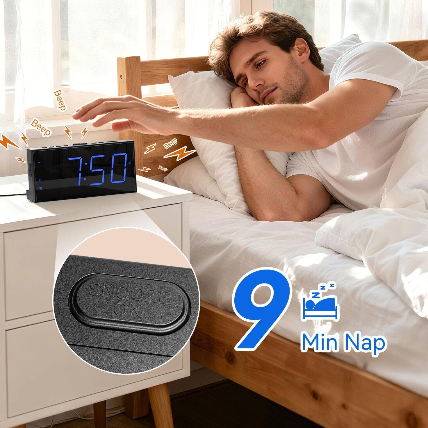 Beep Beep A 3 Beep Z 7:50 3 SNOOZE OK N Z Z 9 Min Nap