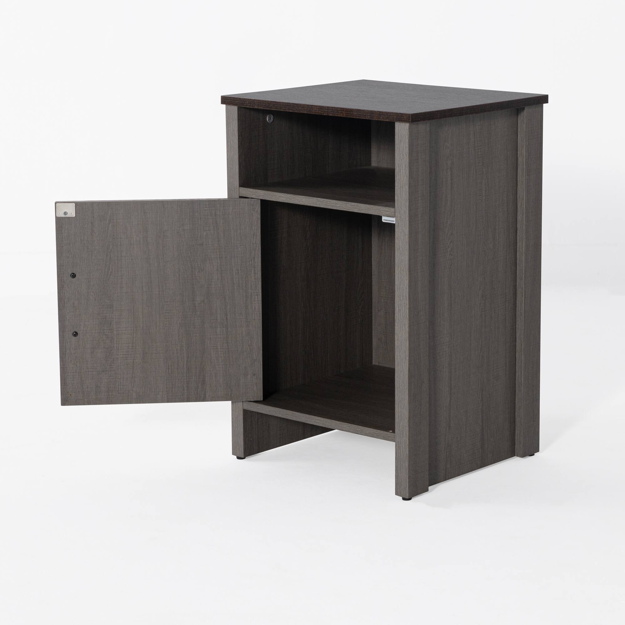 Alt View 1. Vaczon - Two-Tone Farmhouse Style Side Table, Rustic Vintage Nightstand with Storage, Wood End Table for Bedroom & Living Room - Brown，Gray.