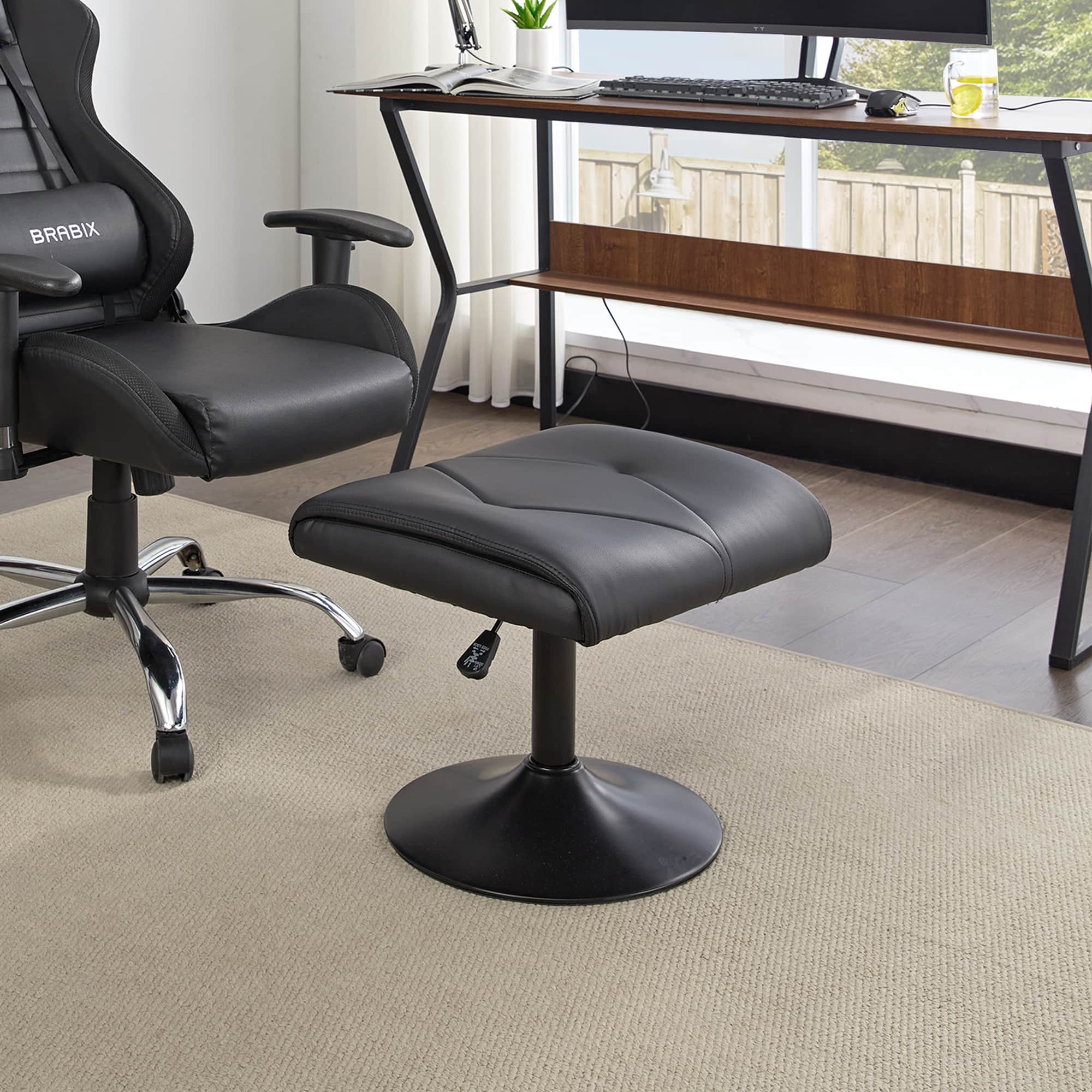 Front. Vecelo - Adjustable Desk Footrest with Pneumatic Lift - 16-21" Height, 300lb Capacity PU Leather Foot Stool for Office & Gaming.