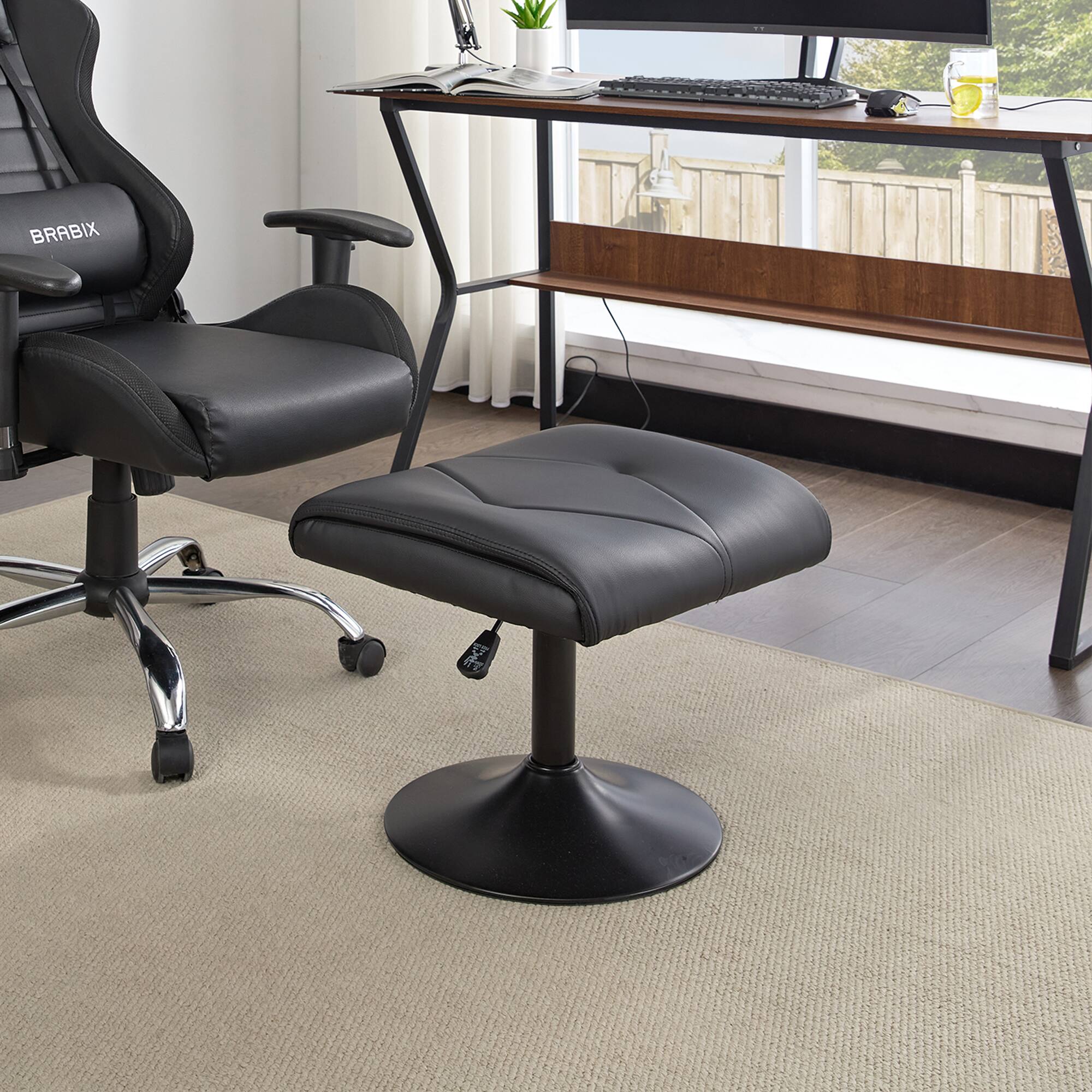 Front. Vecelo - Adjustable Desk Footrest with Pneumatic Lift - 16-21" Height, 300lb Capacity PU Leather Foot Stool for Office & Gaming.