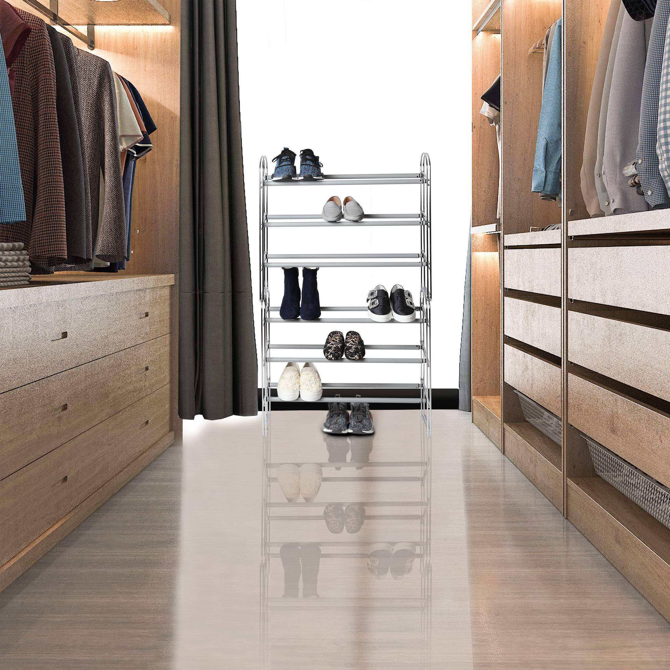 Alt View 2. ThinkLink Electronic - Expandable And Adjustable Shoe Rack Organizer For Bedroom Closet Entryway Hallway Chrome Plated - Black/Chrome 4-Tier.