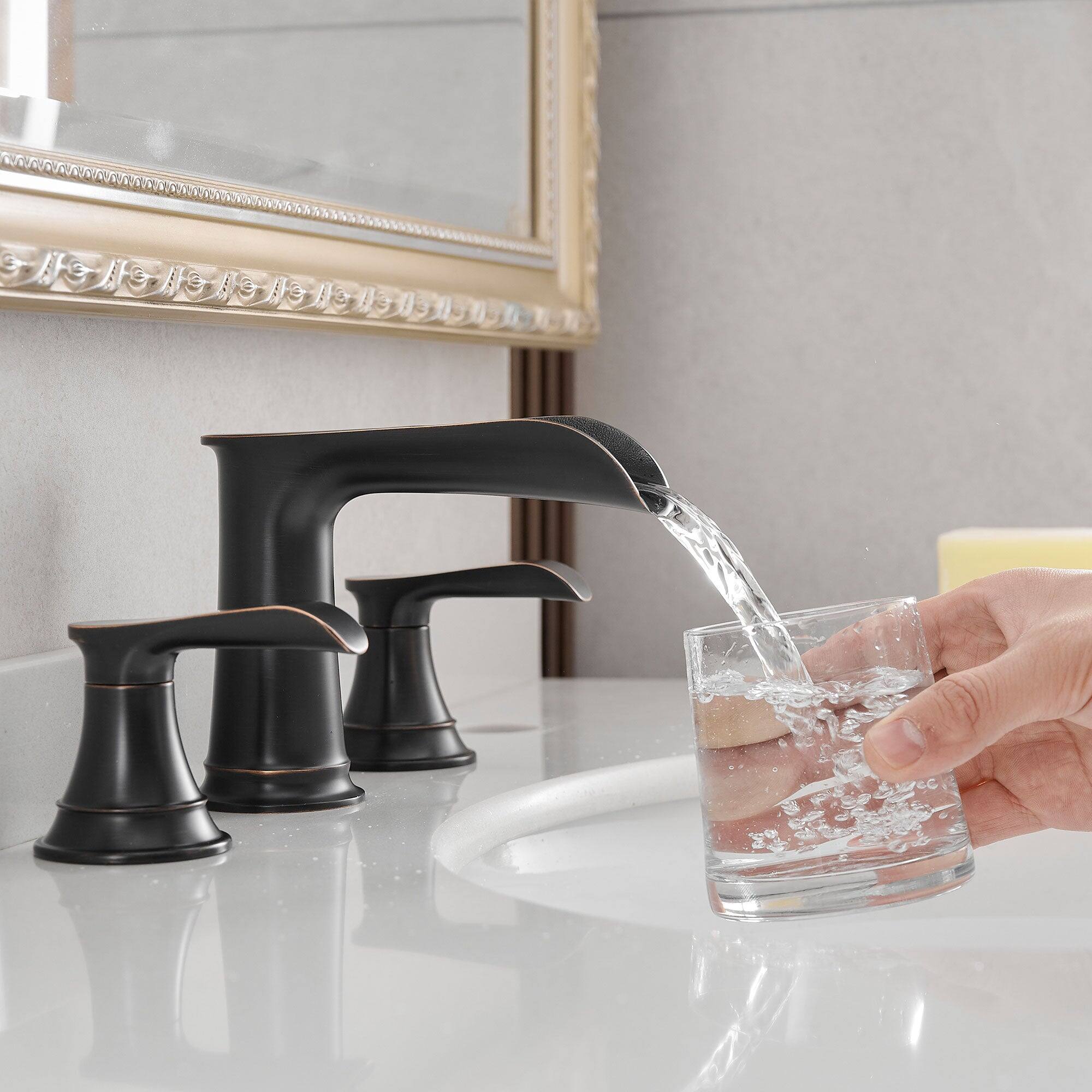 Alt View 4. Boyel Living - 8 Inch Widespread Double Handle Brass Bathroom Faucet with Pop Up Drain and Water Supply Hoses in Oil Rubbed Bronze - Oil Rubbed Bronze.