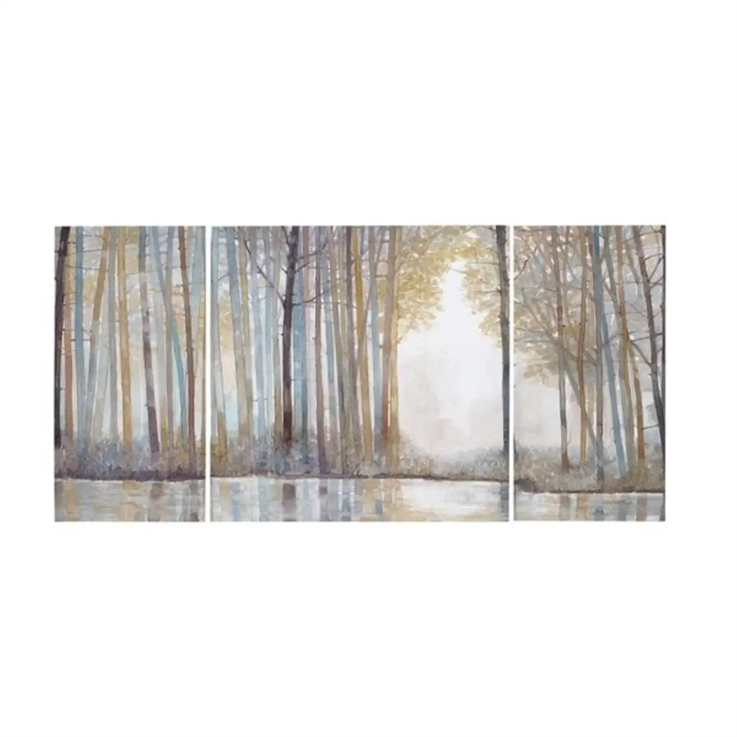 Front. Hanke - Wall Art Living Room Decor Triptych Scenery Watercolor Canvas Home Accent Modern Dining Decoration Ready - Natural Forest Reflection.