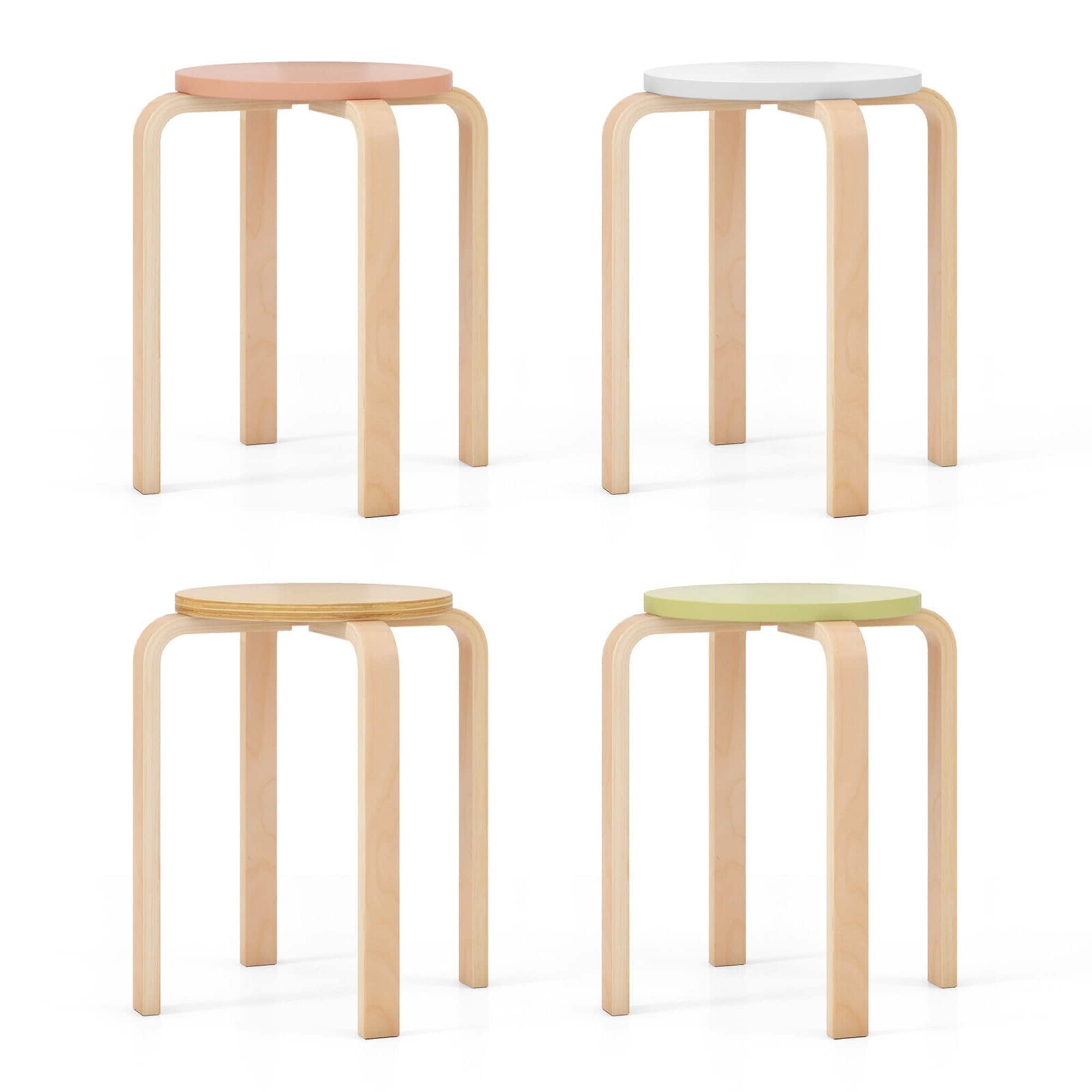 Gymax - 4 PCS Bentwood Stackable Backless Stools Stacking Wood Stool with Round Tops - Multicolor